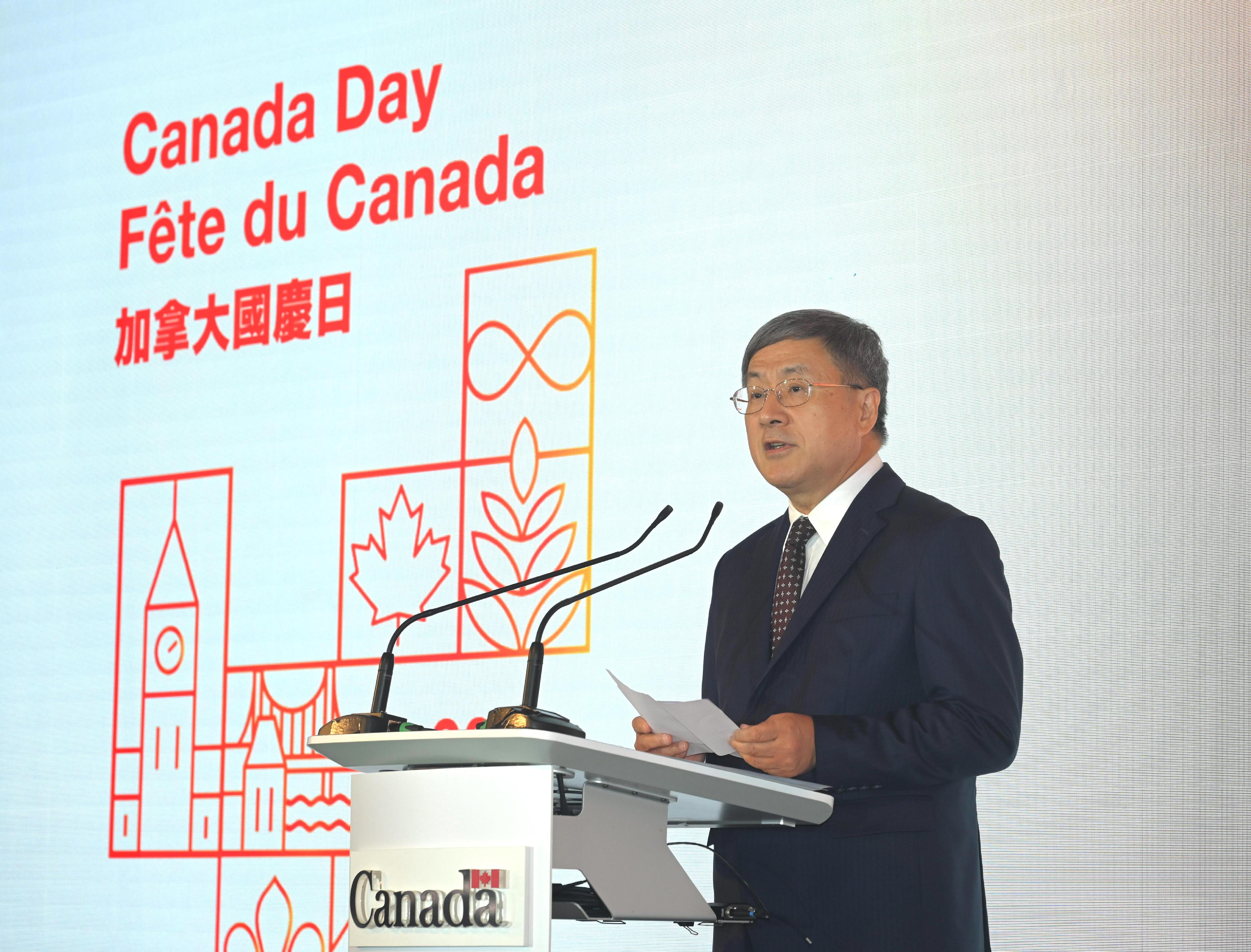 The Deputy Chief Secretary for Administration, Mr Cheuk Wing-hing, speaks at the Canada Day Reception today (June 20).