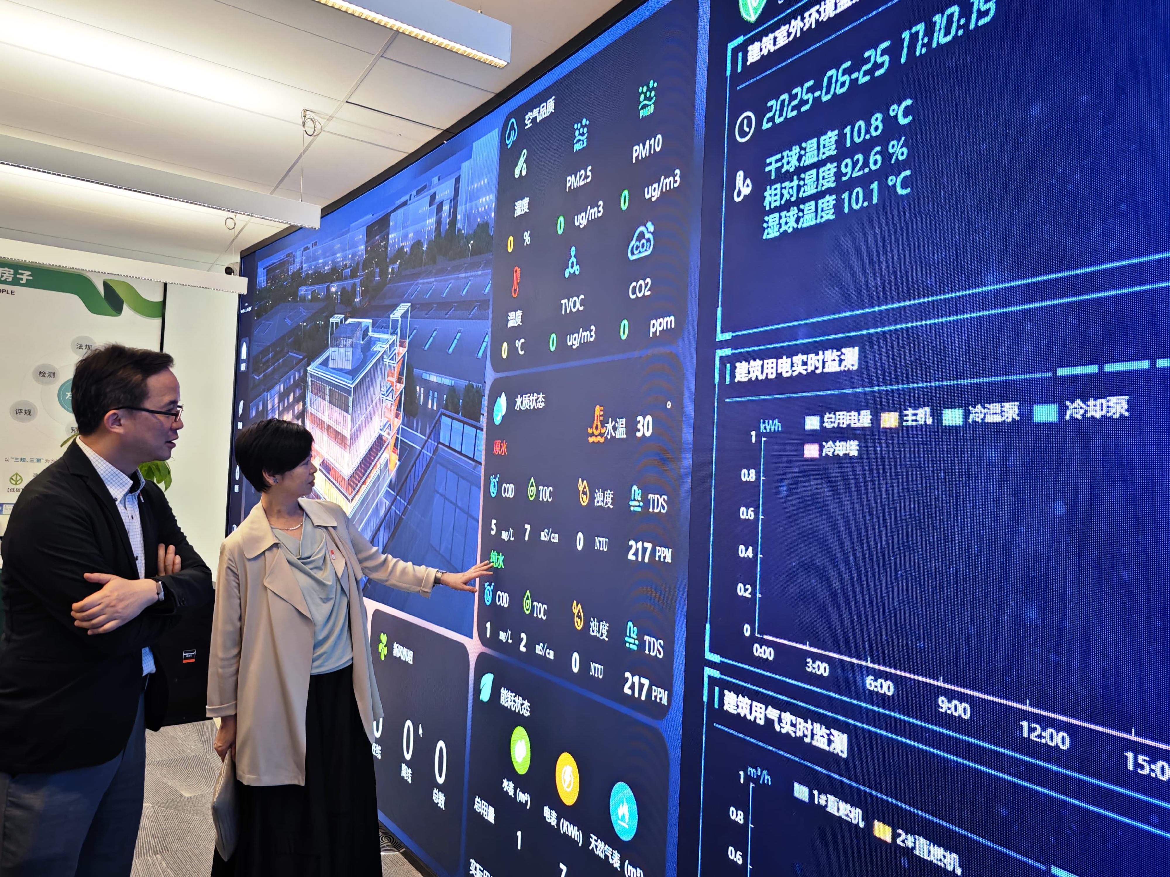 The Secretary for Housing, Ms Winnie Ho (right), visited the Better House Living Tech Lab in Beijing yesterday (June 25) to learn about the practice of combining housing design concepts of quality homes and technologies on the Mainland. 