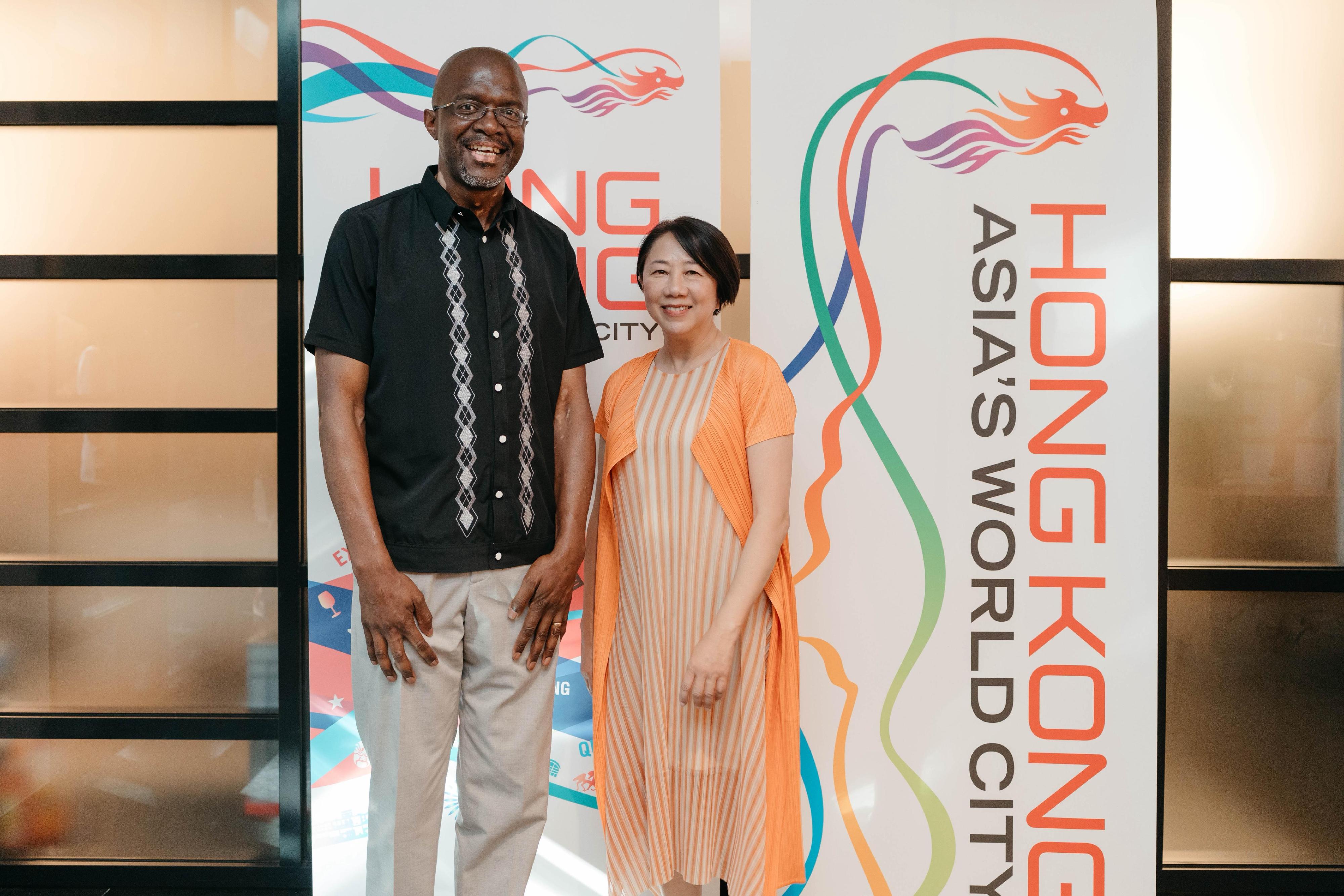 The Permanent Representative of the Hong Kong Special Administrative Region of China to the World Trade Organization (WTO), Miss Winky So (right), pictured at the reception with the Ambassador and Permanent Representative of the Permanent Mission of South Africa to the WTO, Dr Mzukisi Qobo. Ambassador Qobo is the current Chairperson of the WTO Committee on Trade and Development.
