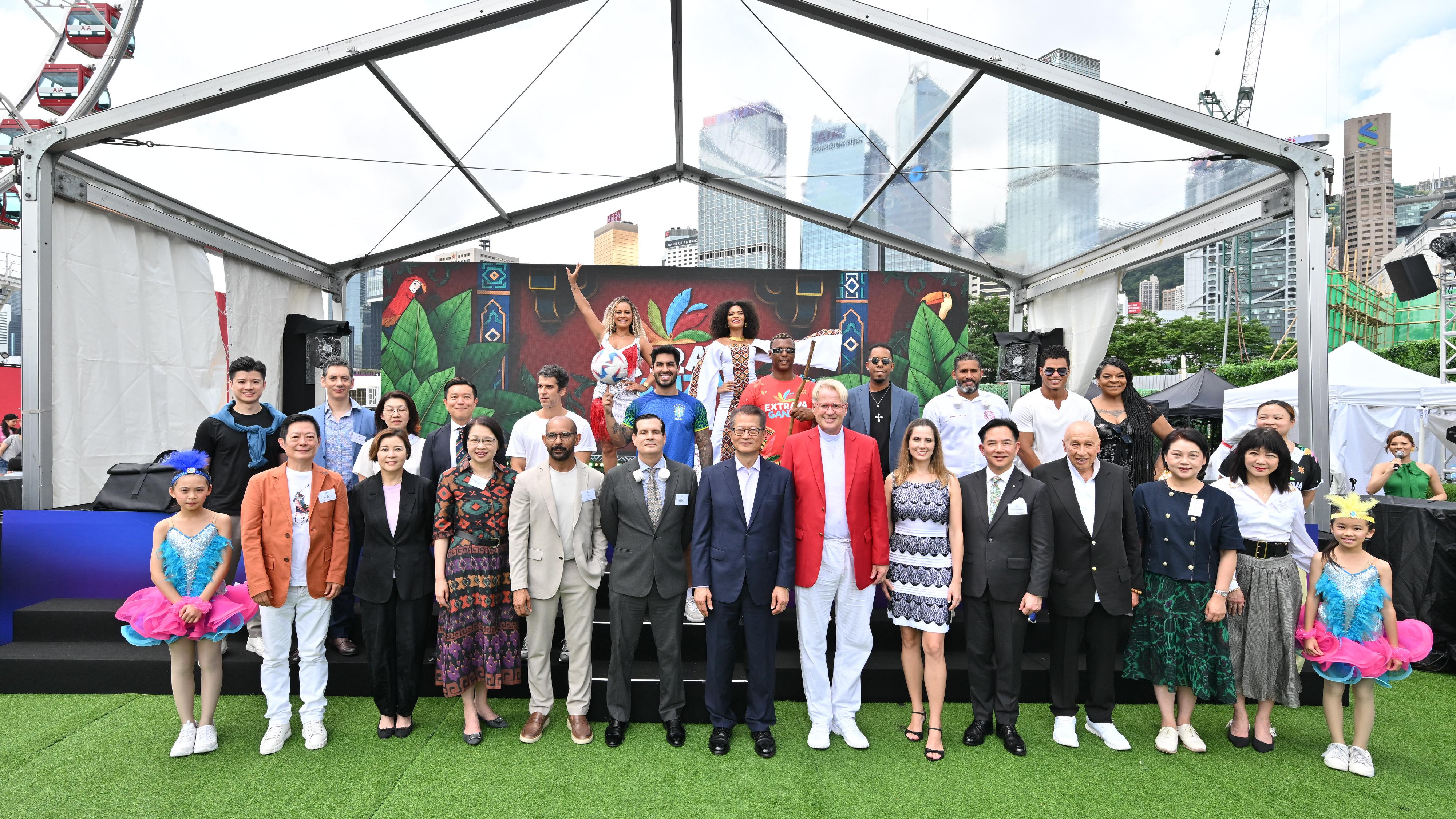 The Financial Secretary, Mr Paul Chan, attended the Opening Ceremony of Extravaganza! When Brazil Meets Hong Kong today (June 27). Photo shows (first row, from sixth left) the Deputy Consul-General of the Consulate General of Brazil in Hong Kong, Mr Hervelter de Mattos; Mr Chan; the Chief Executive Officer of the Extravaganza Festival, Dr Stefan Matzinger, and other guests at the Opening Ceremony.
