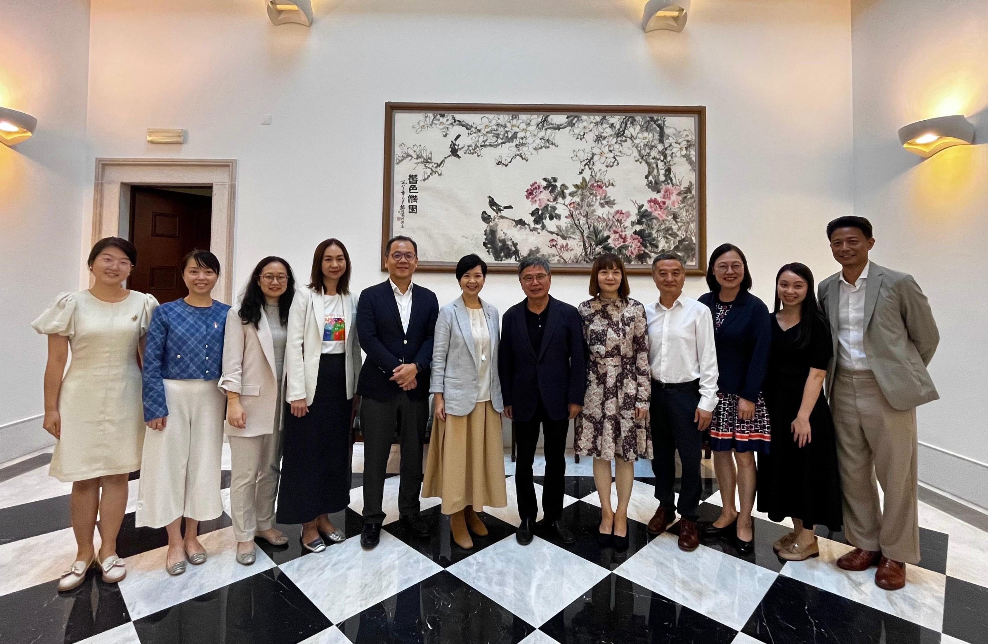The Secretary for Housing, Ms Winnie Ho, began her visit to Lisbon, Portugal, yesterday (July 2, Lisbon time). Photo shows Ms Ho (sixth left) and the Commissioner for the Development of the Guangdong-Hong Kong-Macao Greater Bay Area, Ms Maisie Chan (fifth right), calling on the Ambassador Extraordinary and Plenipotentiary of the People's Republic of China to the Portuguese Republic, Mr Zhao Bentang (sixth right), to brief him on Hong Kong's latest housing policies and initiatives.