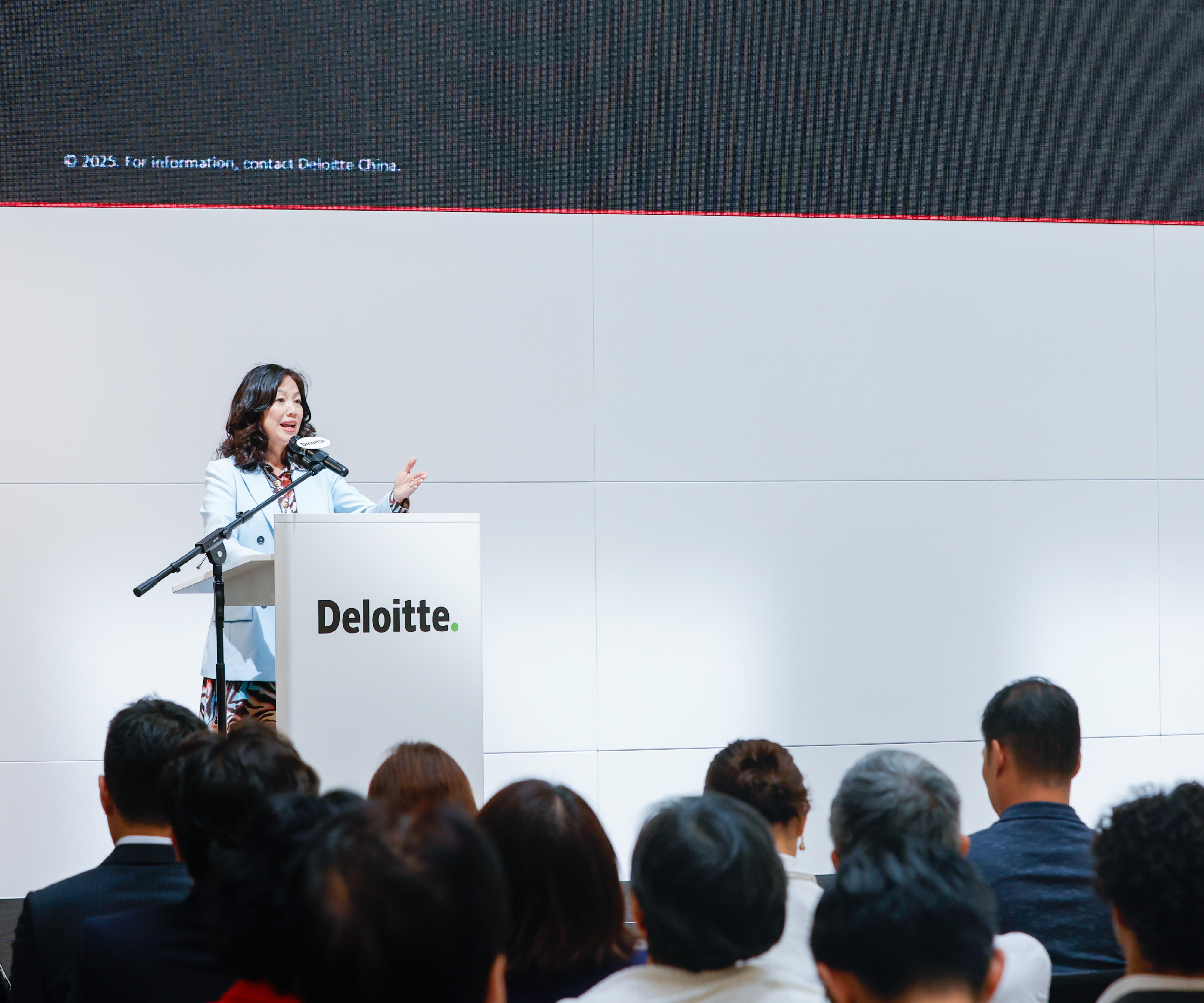 The Permanent Secretary for Financial Services and the Treasury (Financial Services), Ms Salina Yan, delivers opening remarks at Deloitte's "Digital Assets in Focus - Bridging Traditional and Digital Finance in Hong Kong" forum today (July 8).