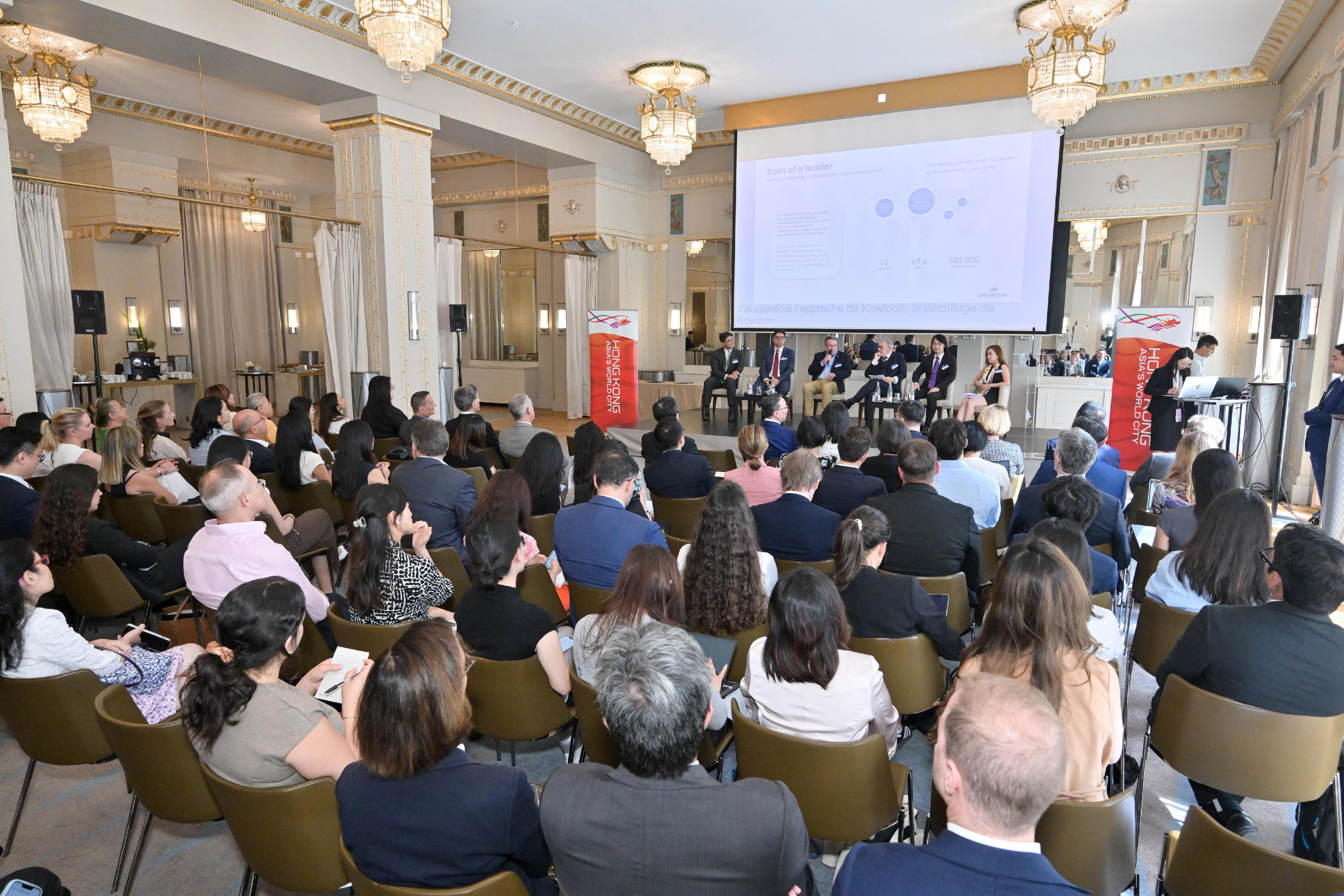 The Department of Justice organised the Paris Seminar entitled "Hong Kong Legal Services – Gateway to China and Beyond" in Paris on July 9 (Paris time). Photo shows Panel Session 1: China-Hong Kong-France: Business Opportunities and Legal Co-operation.