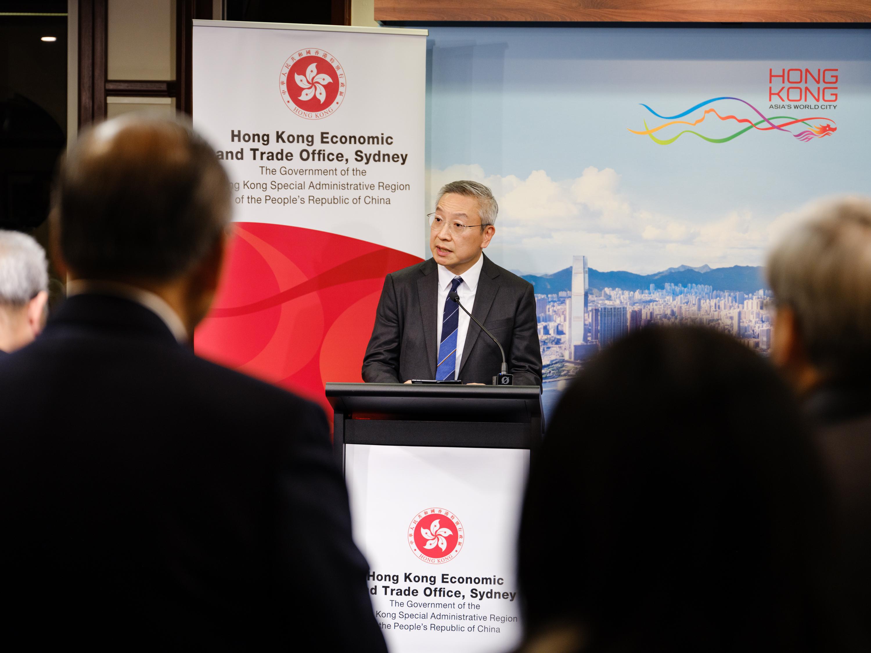 The Hong Kong Economic and Trade Office, Sydney (Sydney ETO) hosted a pre-performance reception at the Hong Kong House on July 9 to welcome the Hong Kong Children's Choir. Photo shows the Director of the Sydney ETO, Mr Ricky Chong, delivering a speech at the reception. 
