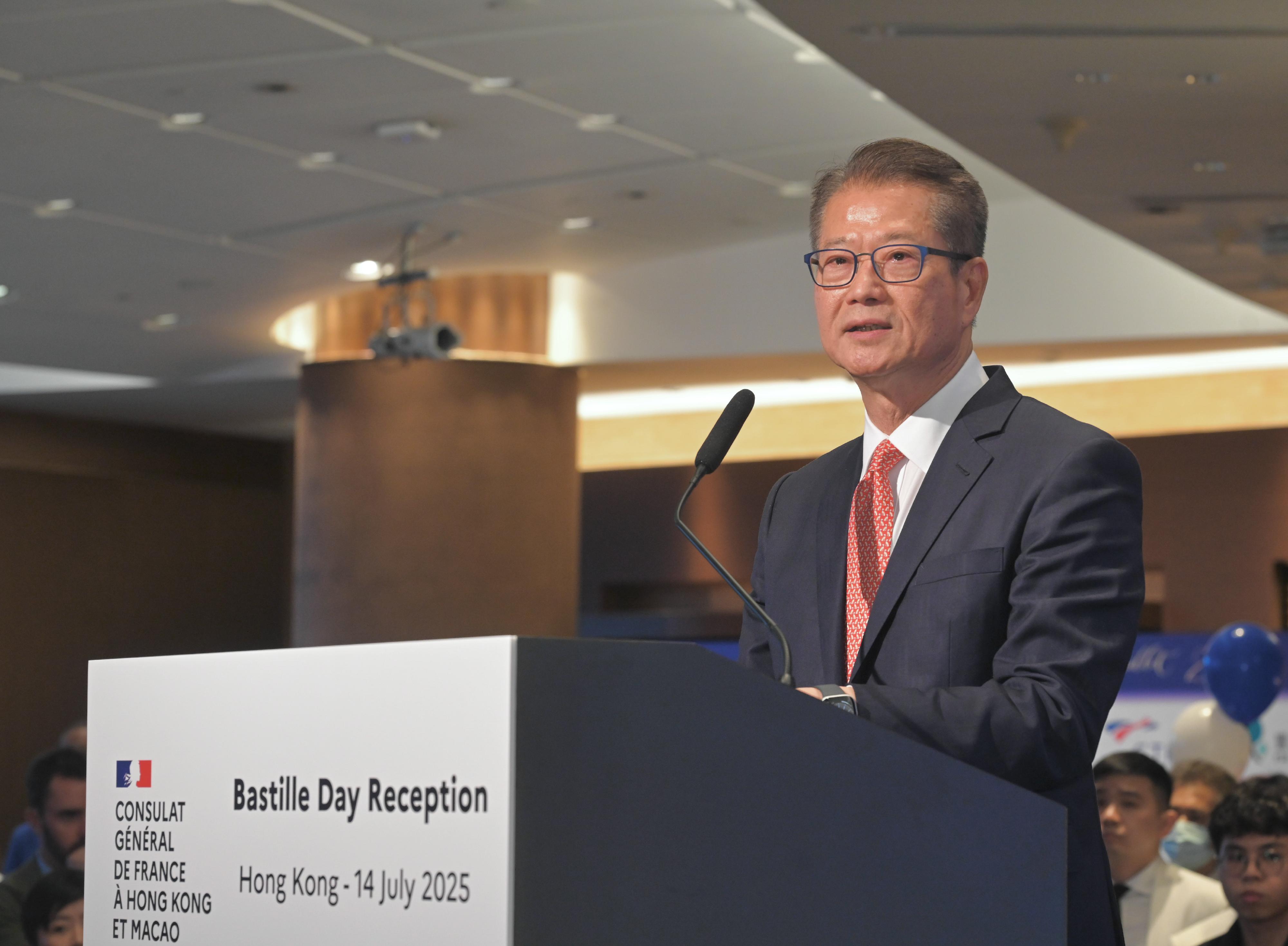 The Financial Secretary, Mr Paul Chan, speaks at the reception in celebration of 2025 Bastille Day this evening (July 14).