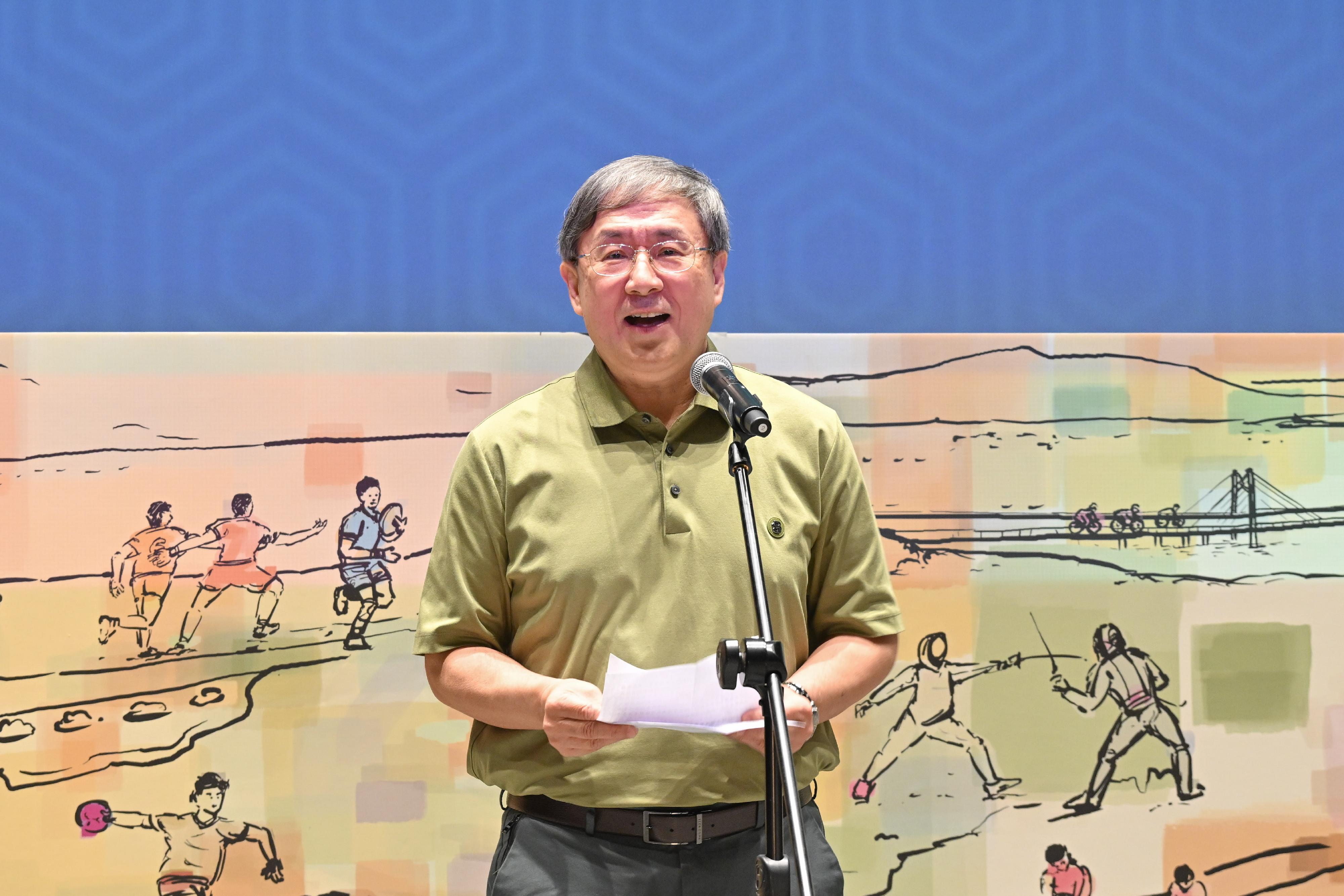 政務司副司長卓永興今日（八月二十三日）在青途發展社區發展協會舉辦的「全民體驗．躍動全運」活動致辭。
