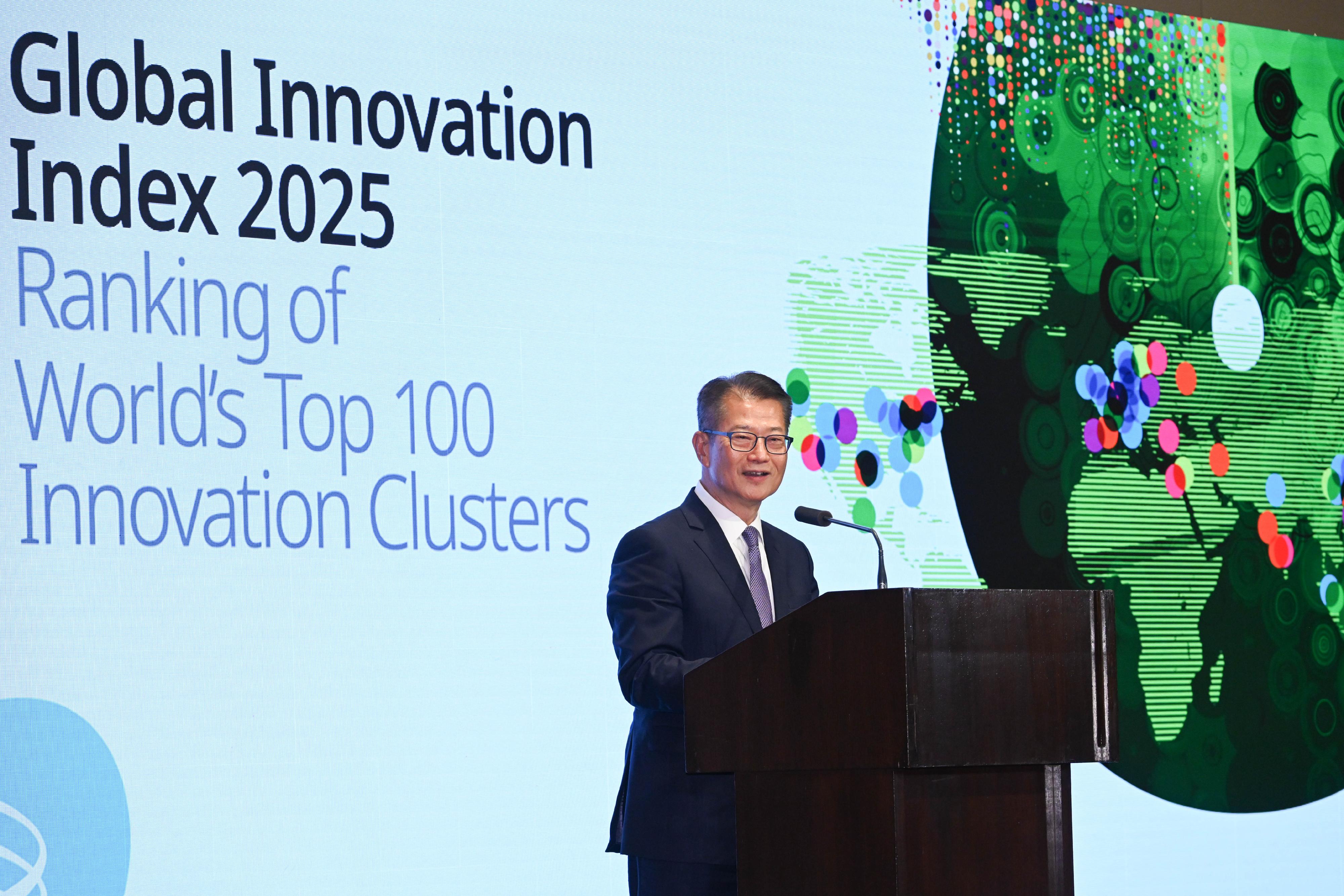 The Financial Secretary, Mr Paul Chan, speaks at 2025 Global Innovation Index Ranking of World’s Top 100 Innovation Clusters ceremonial dinner today (September 1).
