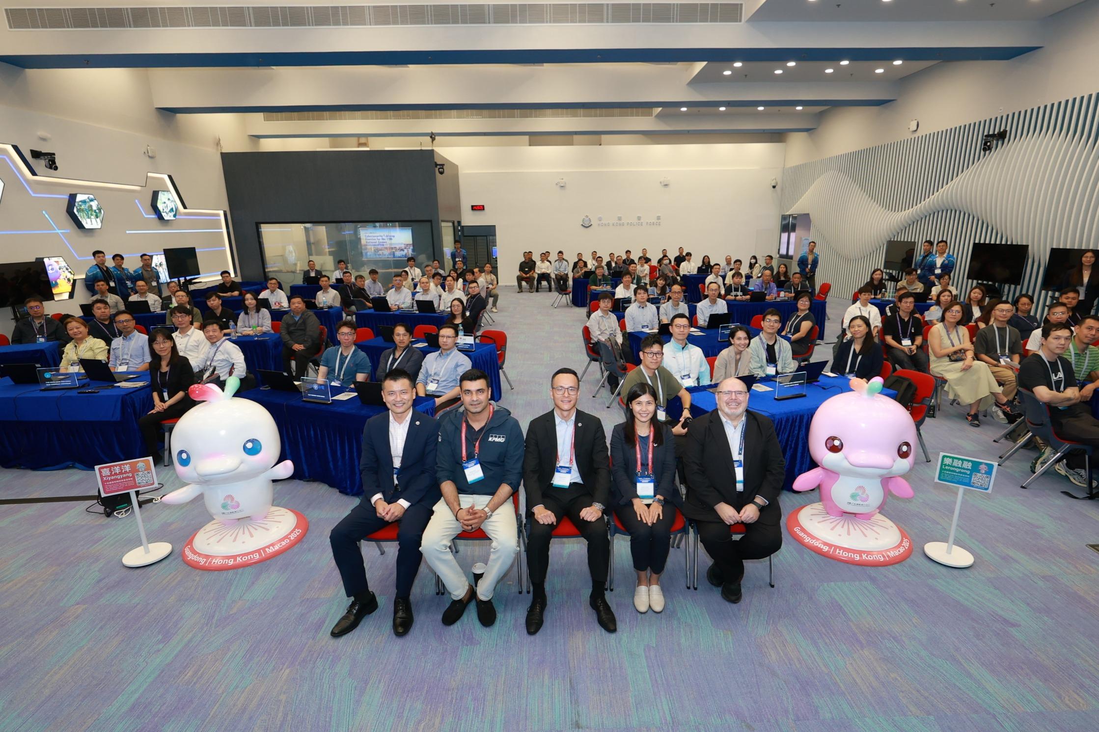 The Cyber Security and Technology Crime Bureau of the Hong Kong Police Force conducted the Cyber Security Seminar cum Tabletop Exercise, codenamed SWORDLIFTER, at the Police Headquarters today (September 9). Photo shows the Chief Superintendent of the Cyber Security and Technology Crime Bureau of the Hong Kong Police Force, Mr Lam Cheuk-ho (front row, centre), with other guests and participants in the cross-sector Tabletop Exercise.