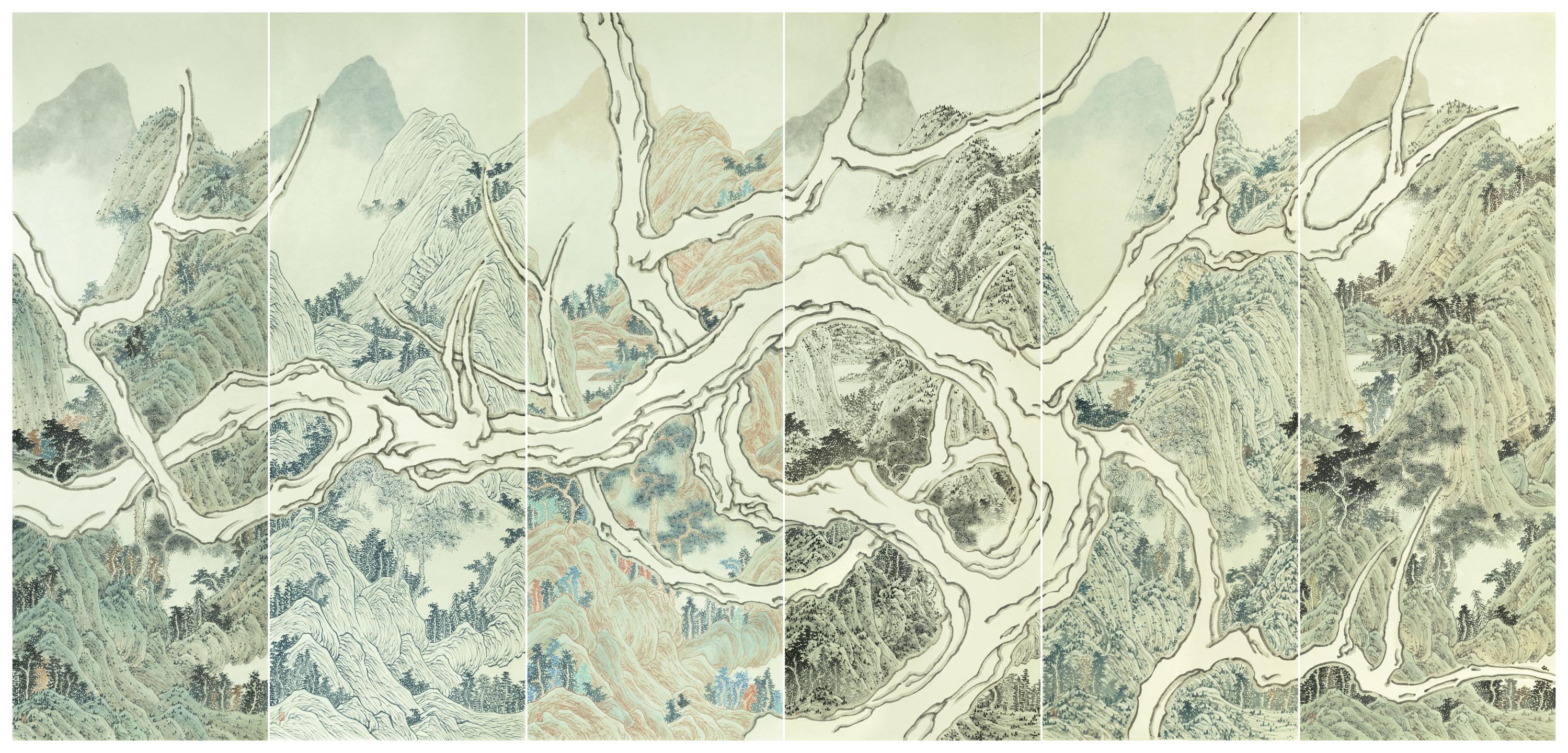 Jointly organised by the Art Promotion Office and the Shenzhen Fringe Art Center, the third exhibition "Strata and Symbiosis" of the "Ink Art Ensembles" Exhibition Series in the Greater Bay Area is on display from today (September 12) to October 26 at chi K11 art space in Guangzhou. Photo shows Hong Kong artist Ross Yau's artwork "Meta-5".