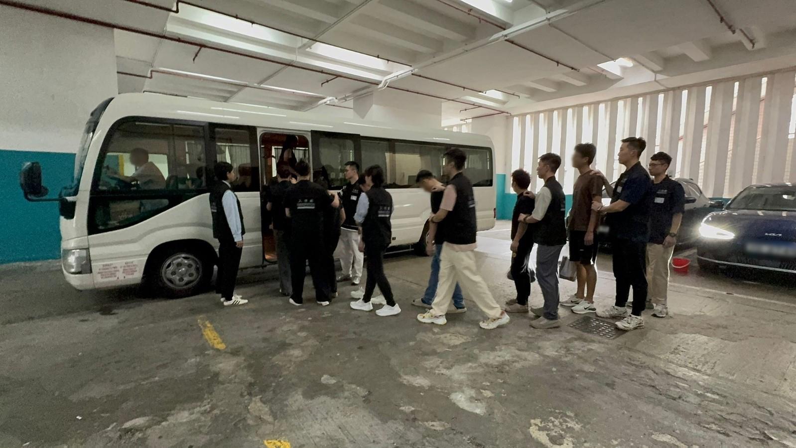 The Immigration Department mounted a series of territory-wide anti-illegal worker operations, and a joint operation with the Hong Kong Police Force codenamed "Champion", from September 9 to yesterday (September 11). Photo shows suspected illegal workers arrested during an operation.