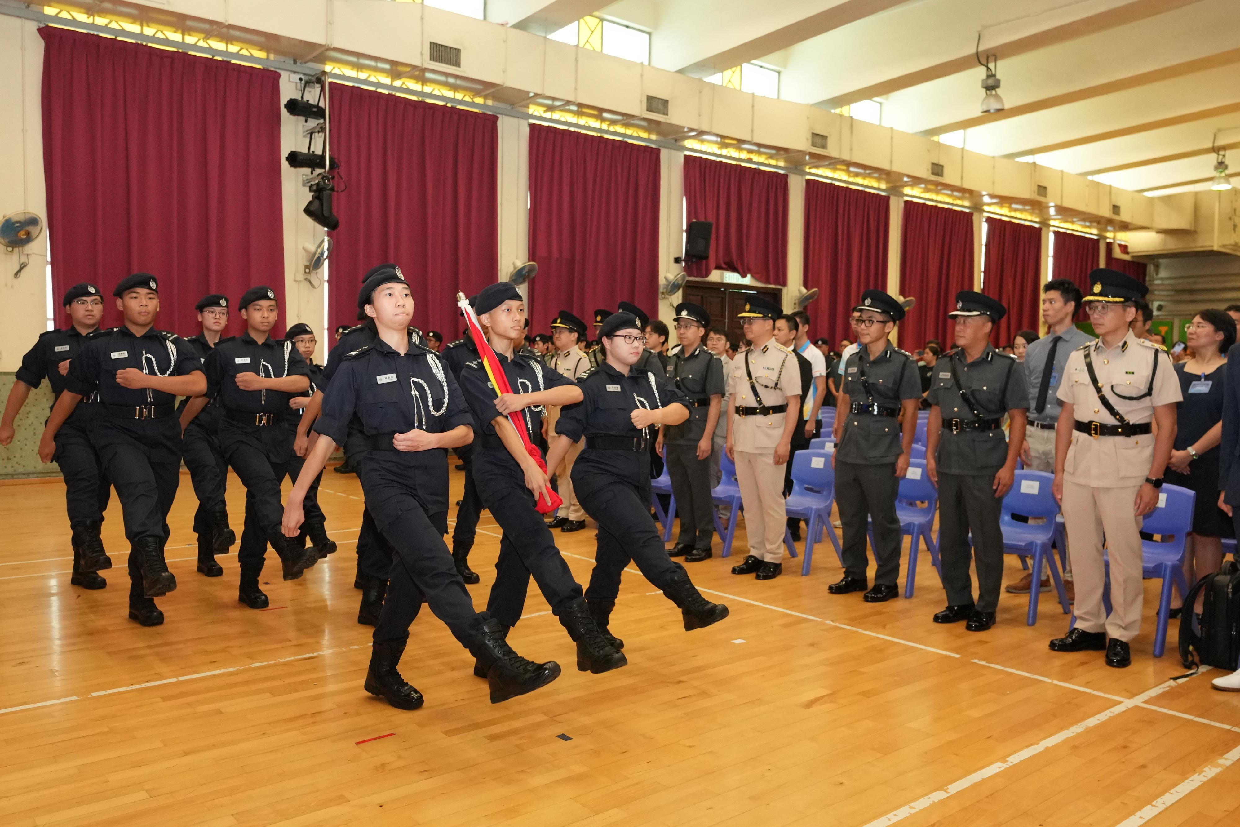 The Correctional Services Department today (September 14) held the Correctional Services Pioneer Leaders (CSPL) Launching Ceremony and Trainees Promotion Ceremony, marking a new milestone for the Department's community education work. Photo shows the CSPL Guard of Honour marching into the venue.