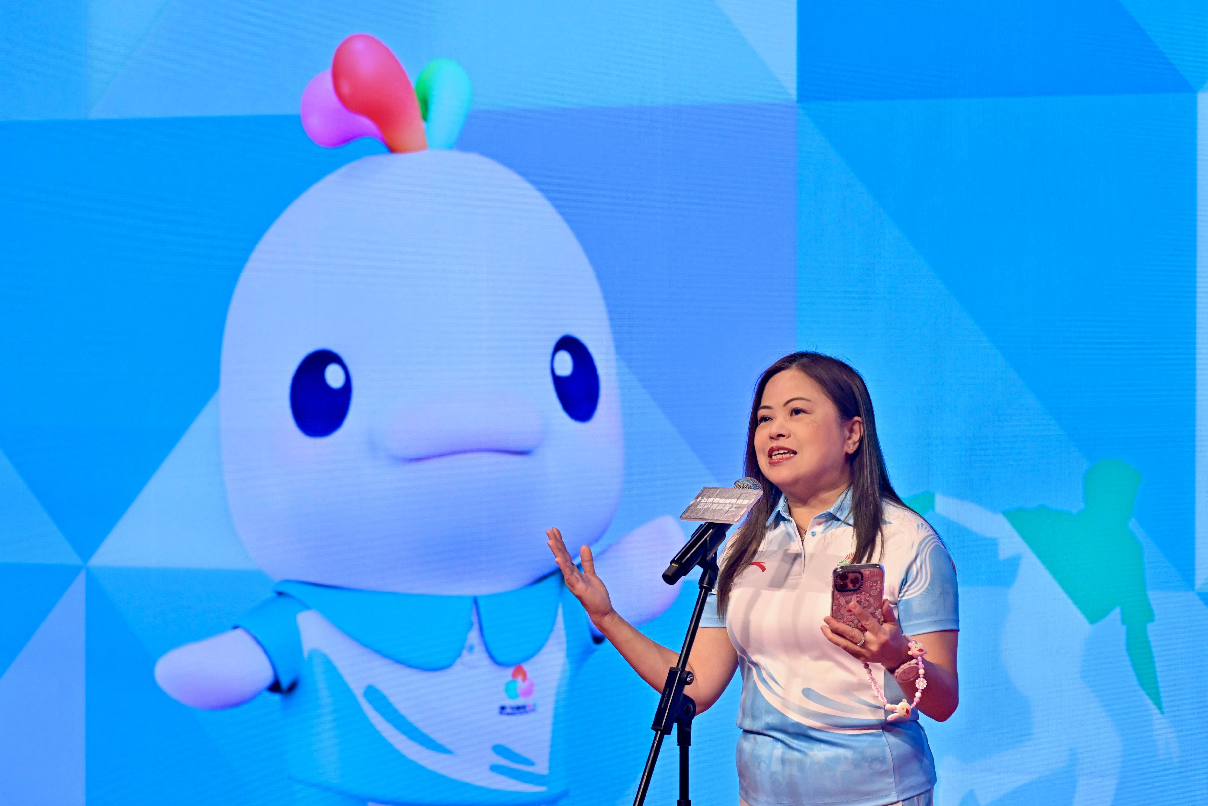 The pledging ceremony for the volunteers of the 15th National Games, the 12th National Games for Persons with Disabilities and the 9th National Special Olympic Games in Hong Kong was held at Queen Elizabeth Stadium today (September 14). Photo shows the Secretary for Culture, Sports and Tourism, Miss Rosanna Law, speaking at the ceremony. 
