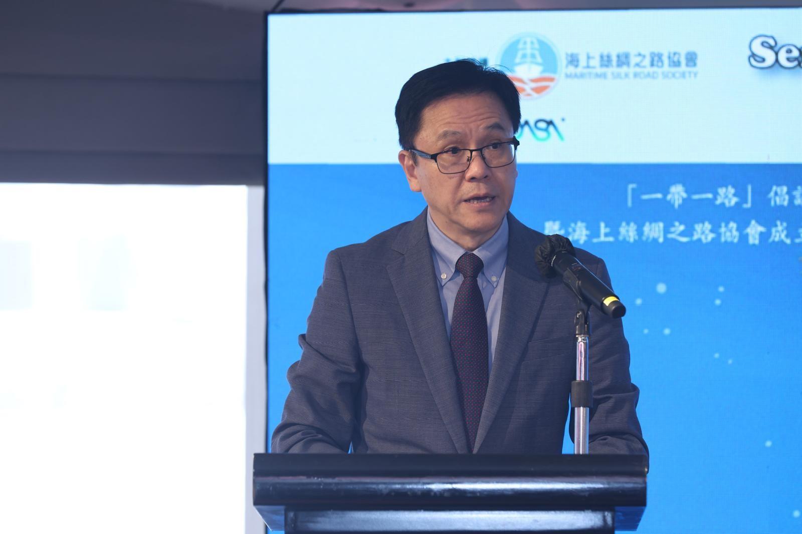 The Secretary for Innovation, Technology and Industry, Professor Sun Dong, speaks at the Seminar on the New Space Economy - Breakthroughs and Opportunities organised by Maritime Silk Road Society today (September 16).