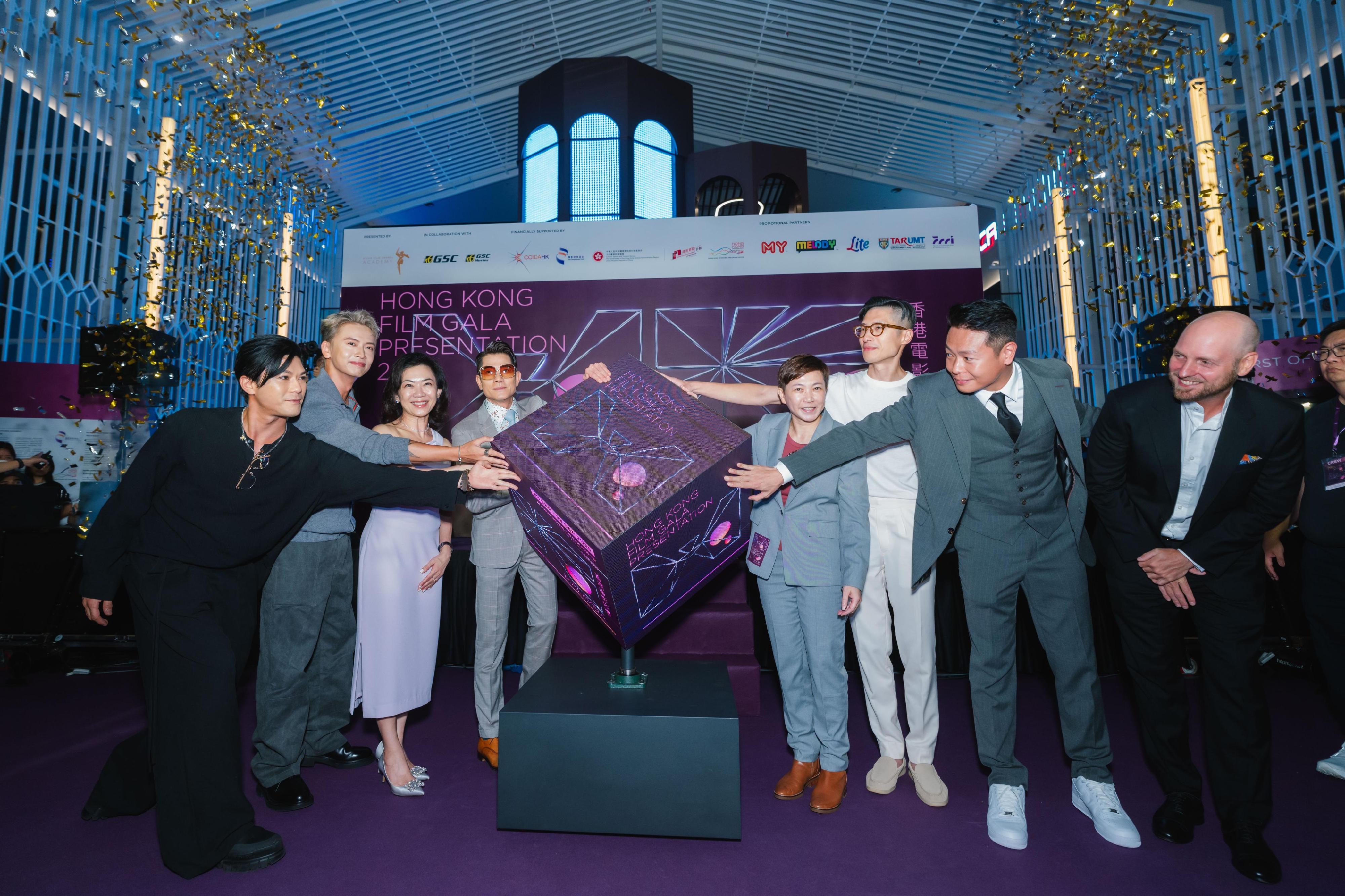 The Hong Kong Film Gala Presentation – Kuala Lumpur opened today (September 20), bringing a curated selection of Hong Kong cinema to Malaysian audiences. Photo shows (from left) action choreographer MJ Chan; actor Locker Lam; the Chief Executive Officer of Golden Screen Cinemas Malaysia, Ms Koh Mei Lee; actor Aaron Kwok; the Director-General of the Hong Kong Economic and Trade Office in Jakarta, Miss Libera Cheng; director James Hung; actor/action choreographer Ken Law, and director Robin Lee officiating at the opening ceremony.