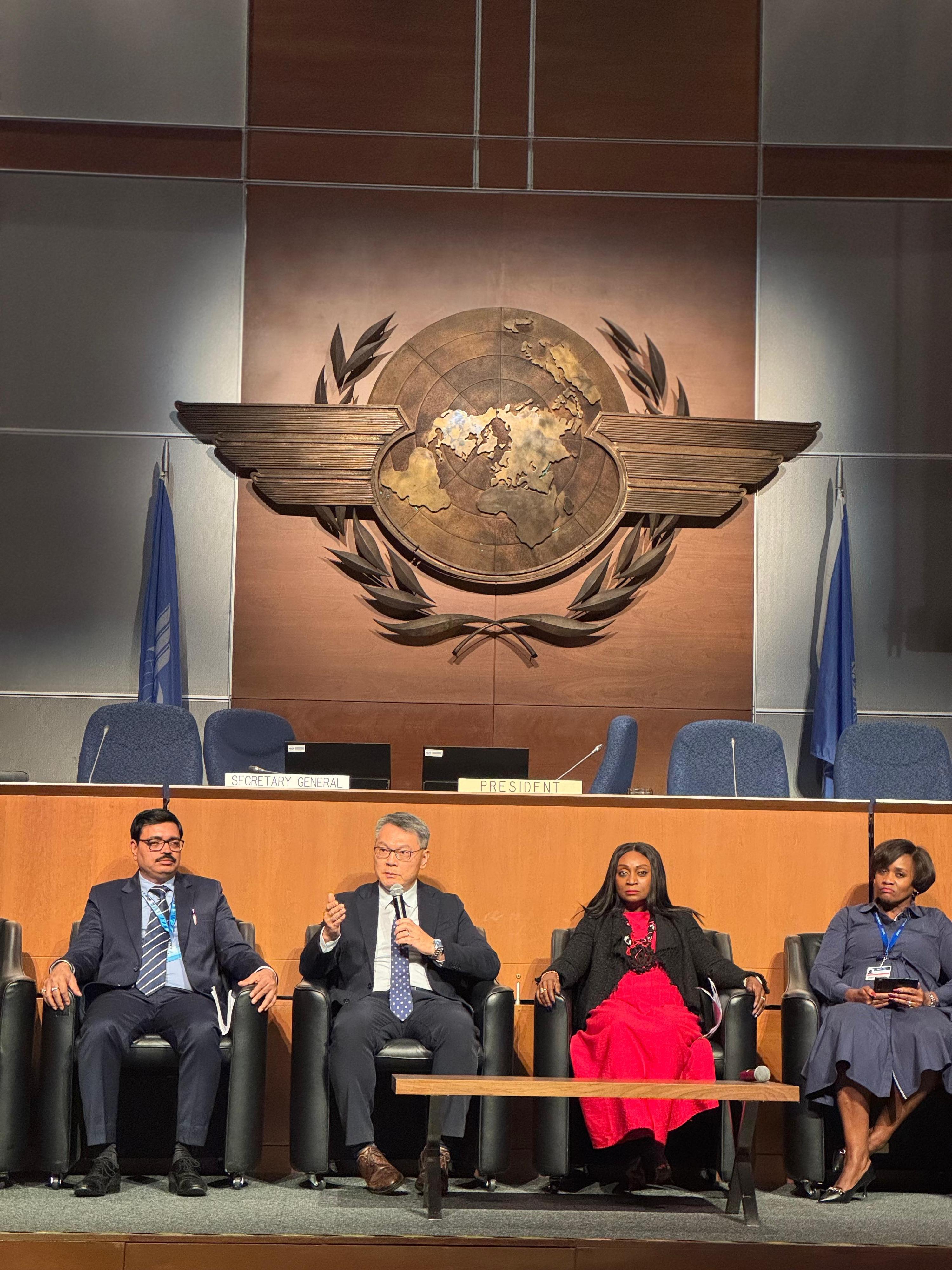 The Director-General of Civil Aviation, Mr Victor Liu (second left), shared his insights on the application of innovation in aviation in an expert panel of the International Civil Aviation Organization Innovation Fair 2025 in Montreal, Canada.