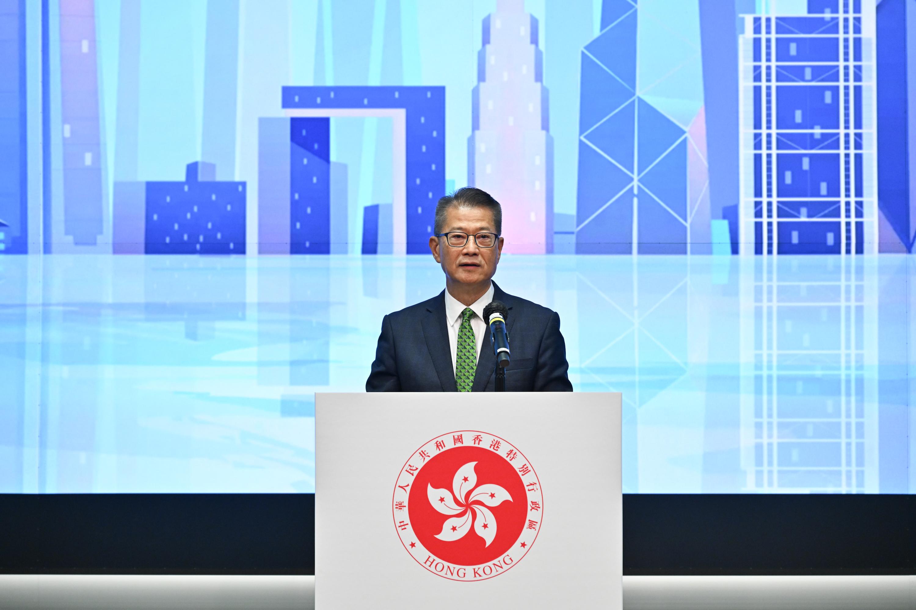 The Financial Secretary, Mr Paul Chan, speaks at the GoGlobal Task Force Launch Ceremony today (October 6).