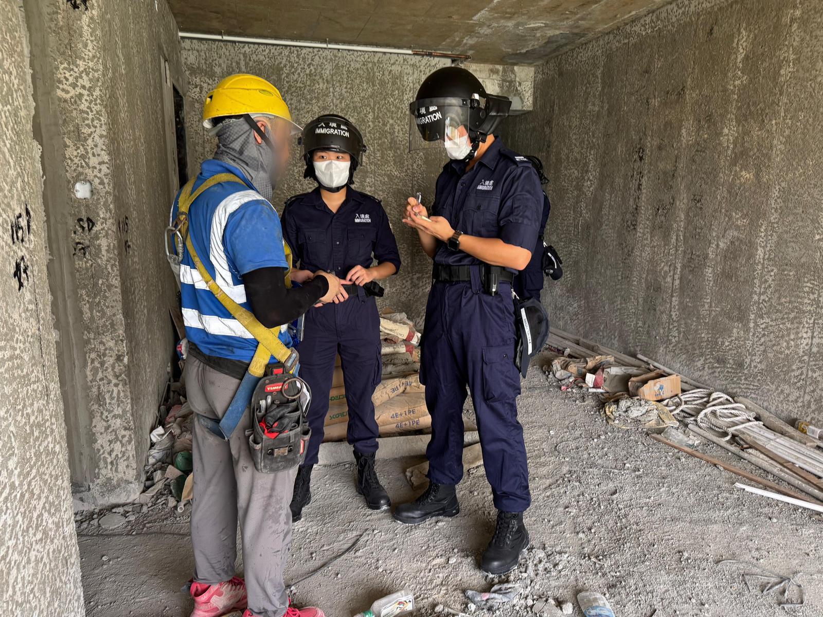 The Immigration Department mounted a series of territory-wide anti-illegal worker operations codenamed "Silverwing" and "Rally", a joint operation with the Labour Department codenamed "Rainbow" and a joint operation with the Hong Kong Police Force codenamed "Champion" from October 10 to yesterday (October 16). Photo shows a suspected illegal worker arrested during an operation.
