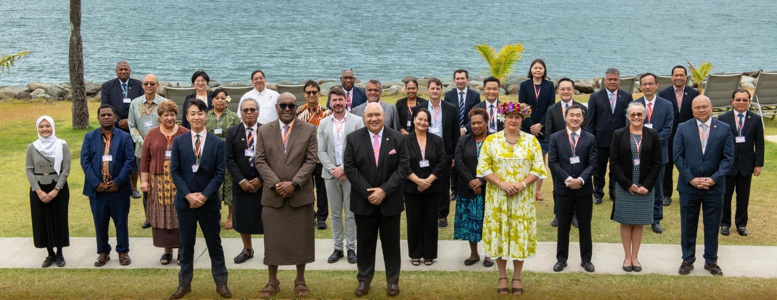 The Director of Health, Dr Ronald Lam, today (October 20) led a delegation from the Department of Health (DH) to attend the meeting of the 76th session of the World Health Organization (WHO) Regional Committee for the Western Pacific in Fiji. He engaged in in-depth discussions with representatives from other countries and regions on major health issues of common concern. They explored practical response strategies and ways to strengthen the resilience of health systems. Dr Lam also shared on public health and medical reforms and achievements in Hong Kong, China. Photo shows Dr Lam (third row, third from right) and other participants. 