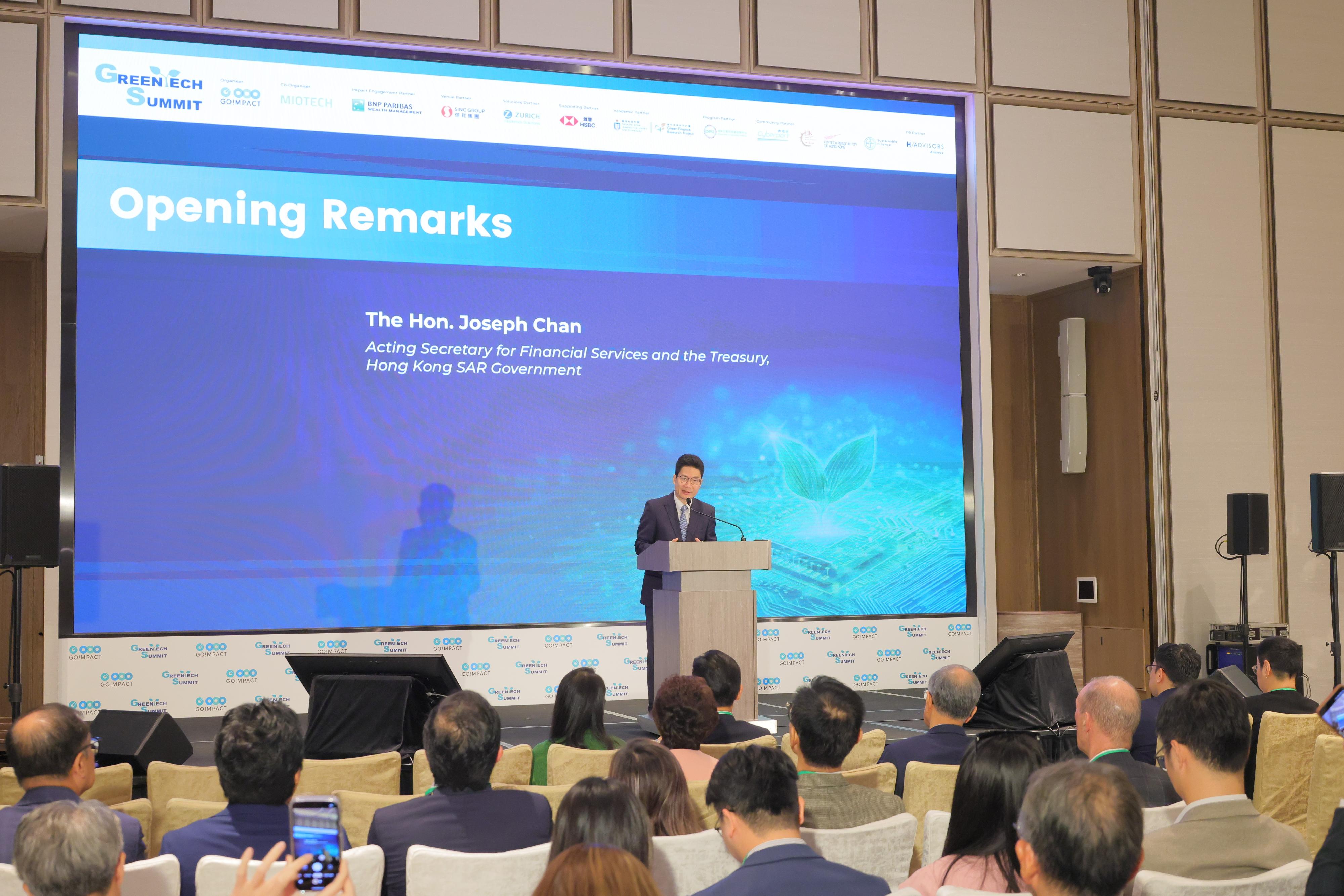 The Acting Secretary for Financial Services and the Treasury, Mr Joseph Chan, speaks at the Green Tech Summit 2025 today (October 22).
