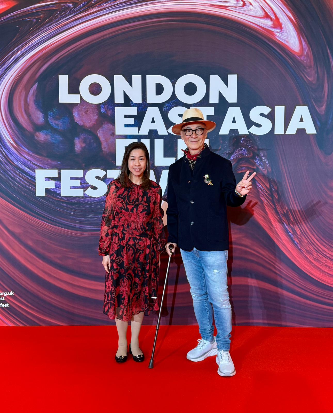 The Hong Kong Economic and Trade Office in London (London ETO), the Film Development Fund, and the Cultural and Creative Industries Development Agency under the Culture, Sports and Tourism Bureau of the Government of the Hong Kong Special Administrative Region support the London East Asia Film Festival from October 23 to November 2 (London time). Photo shows the Director-General of the London ETO, Miss Fiona Chau (left) and "Crossing Years" Director YonFan (right) at the opening gala ceremony.