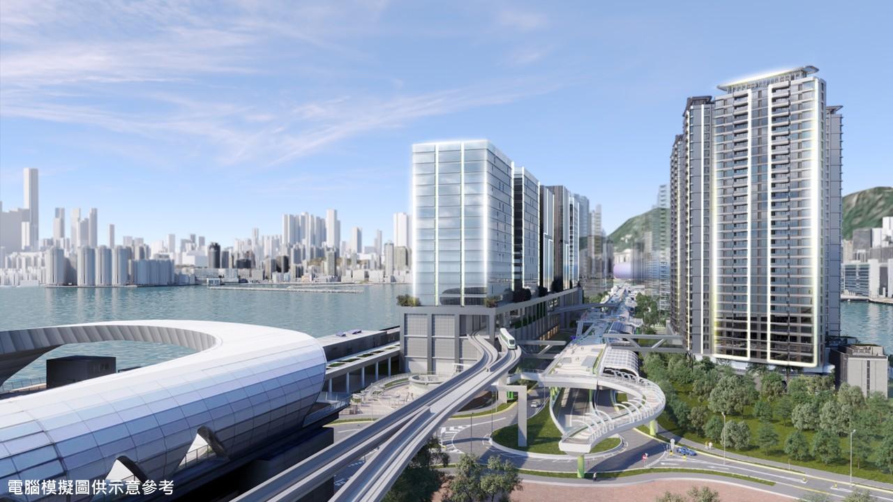政府今日(十月三十一日)為「啟德智慧綠色集體運輸系統」合約展開公開招標。圖示該系統的電腦模擬圖。