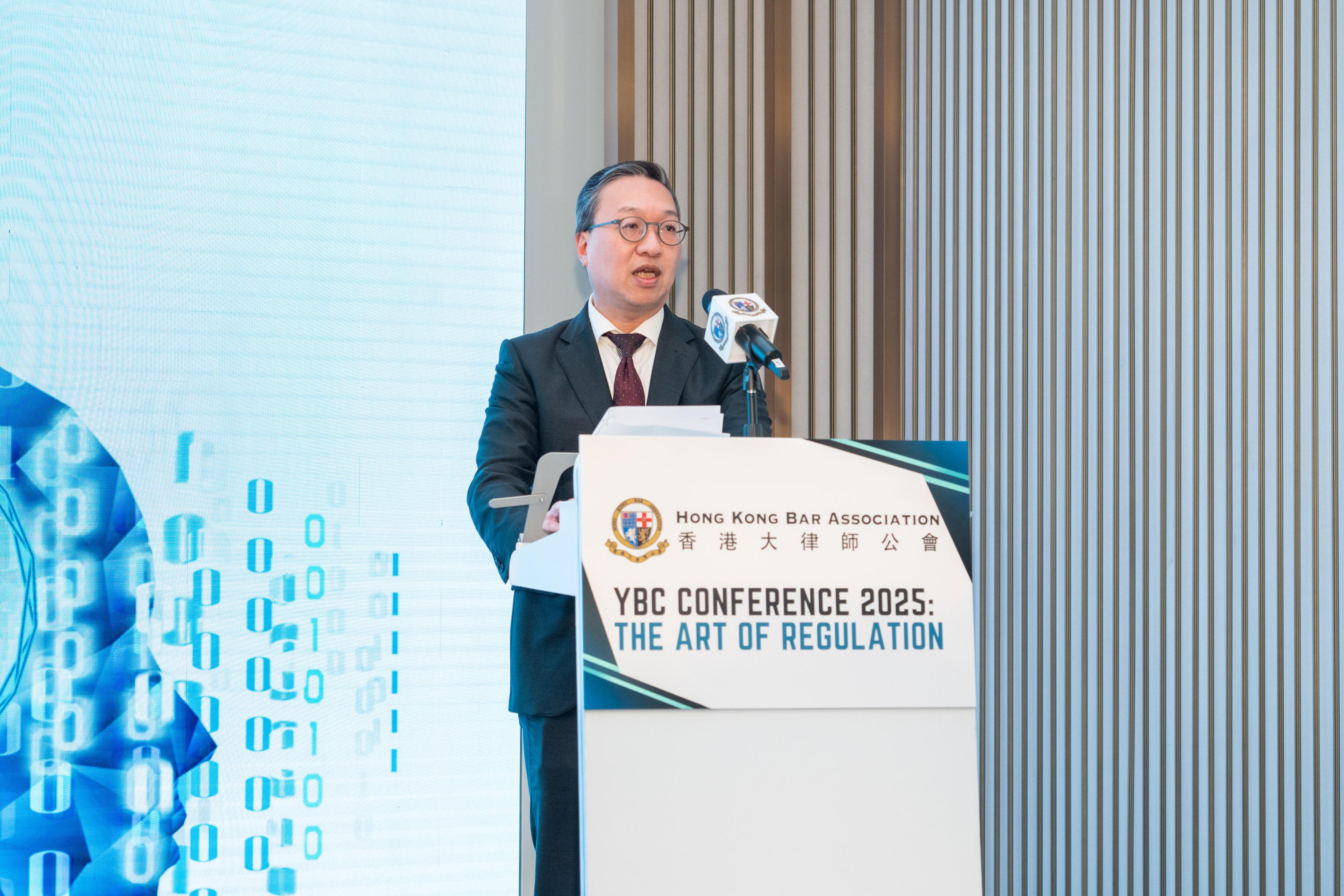 The Secretary for Justice, Mr Paul Lam, SC, speaks at the YBC Conference 2025: The Art of Regulation today (October 31).