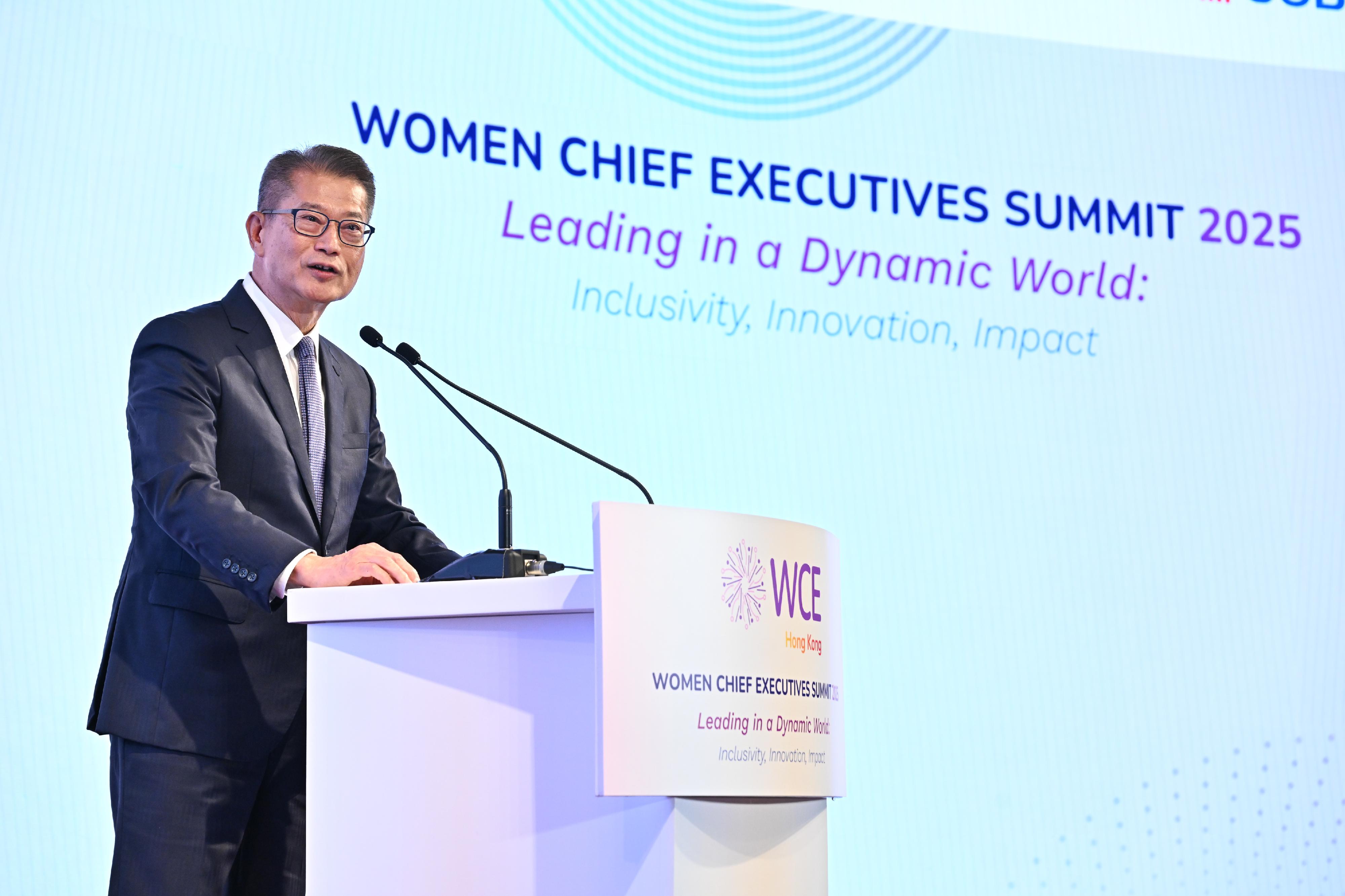 The Financial Secretary, Mr Paul Chan, speaks at the Women Chief Executives Summit 2025 today (November 3).