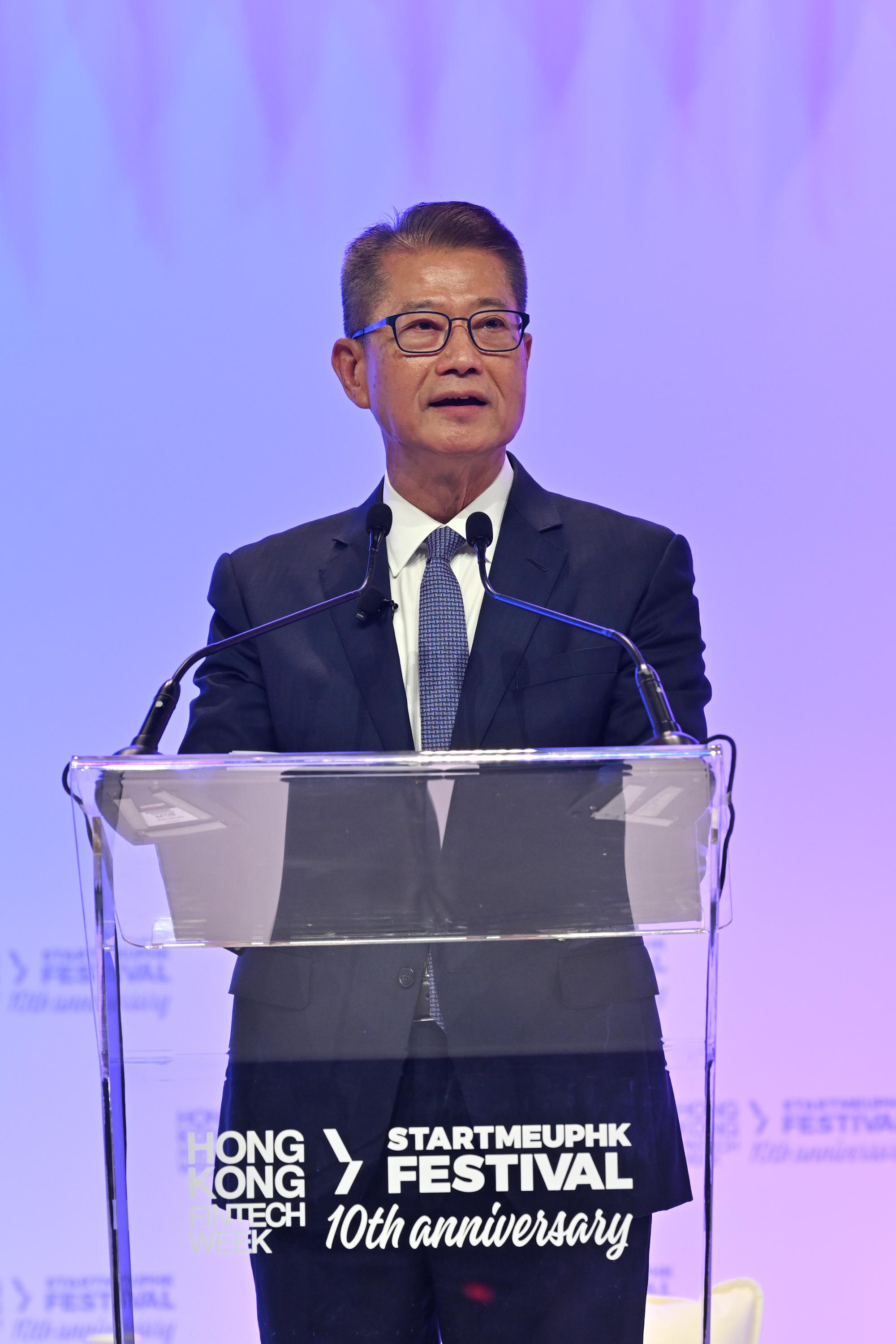 The Financial Secretary, Mr Paul Chan, speaks at Hong Kong FinTech Week x StartmeupHK Festival 2025 today (November 3).