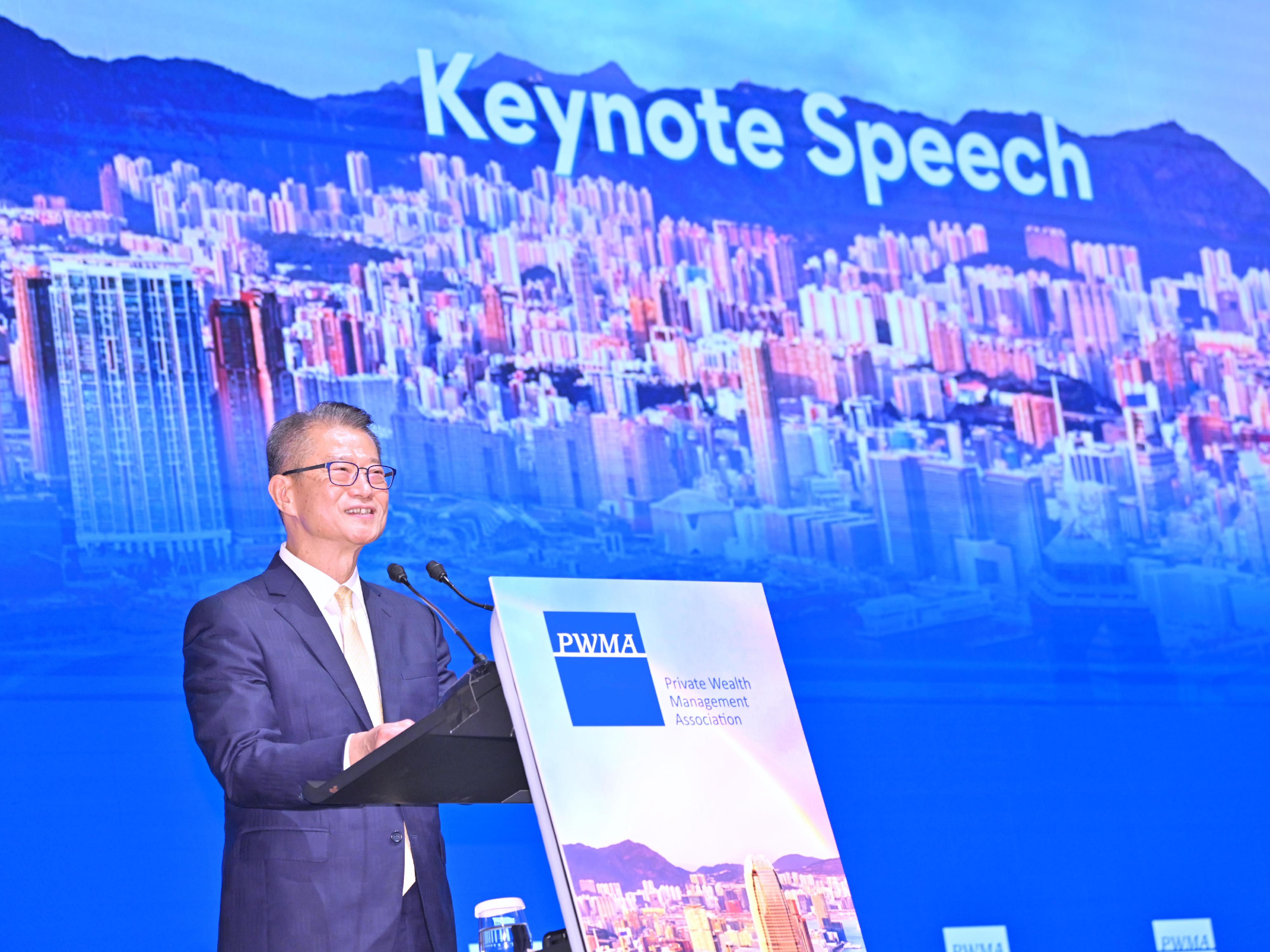 The Financial Secretary, Mr Paul Chan, speaks at the PWMA (Private Wealth Management Association) Wealth Management Summit 2025 today (November 6).