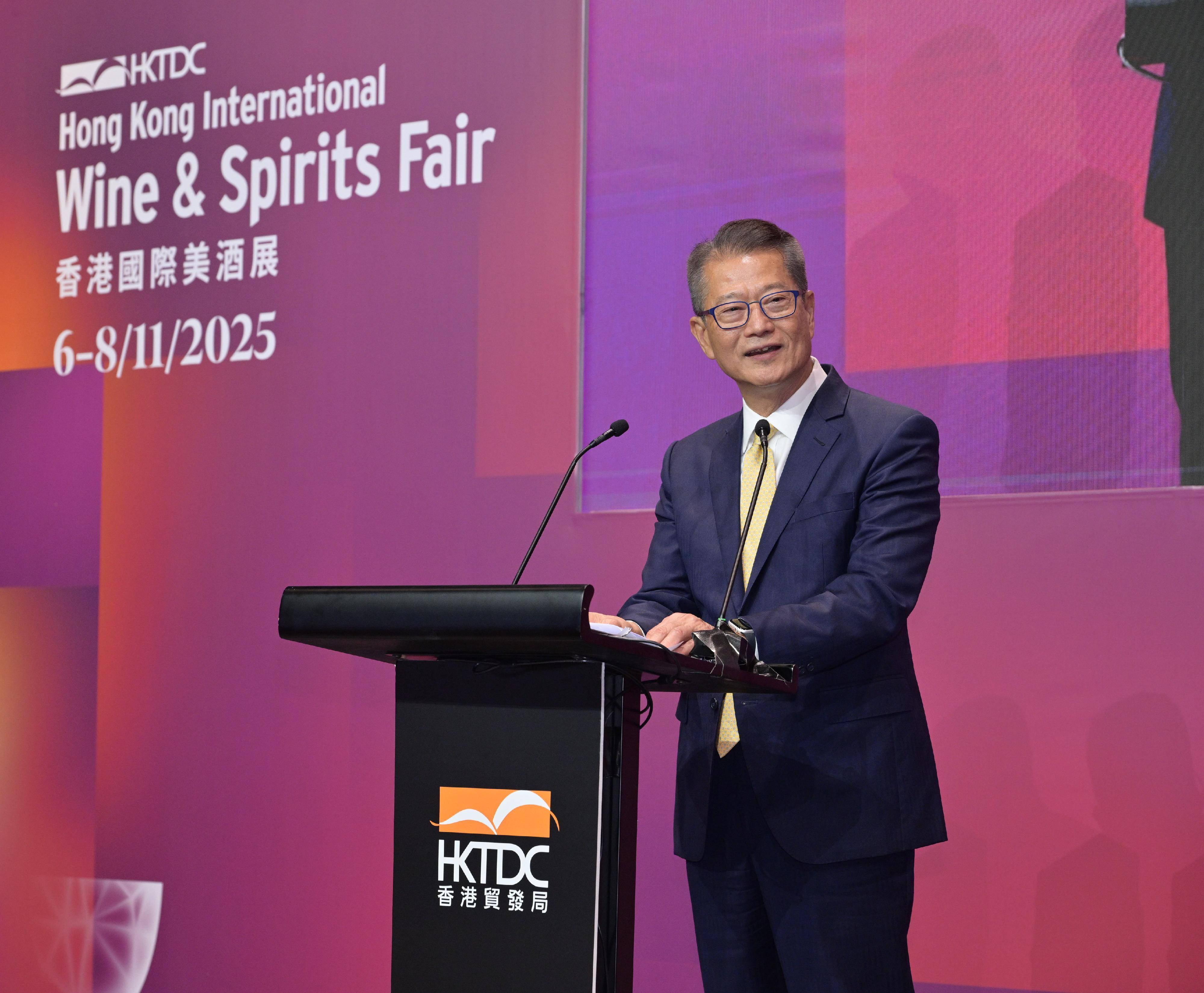 The Financial Secretary, Mr Paul Chan, speaks at the Hong Kong International Wine and Spirits Fair 2025 today (November 6).