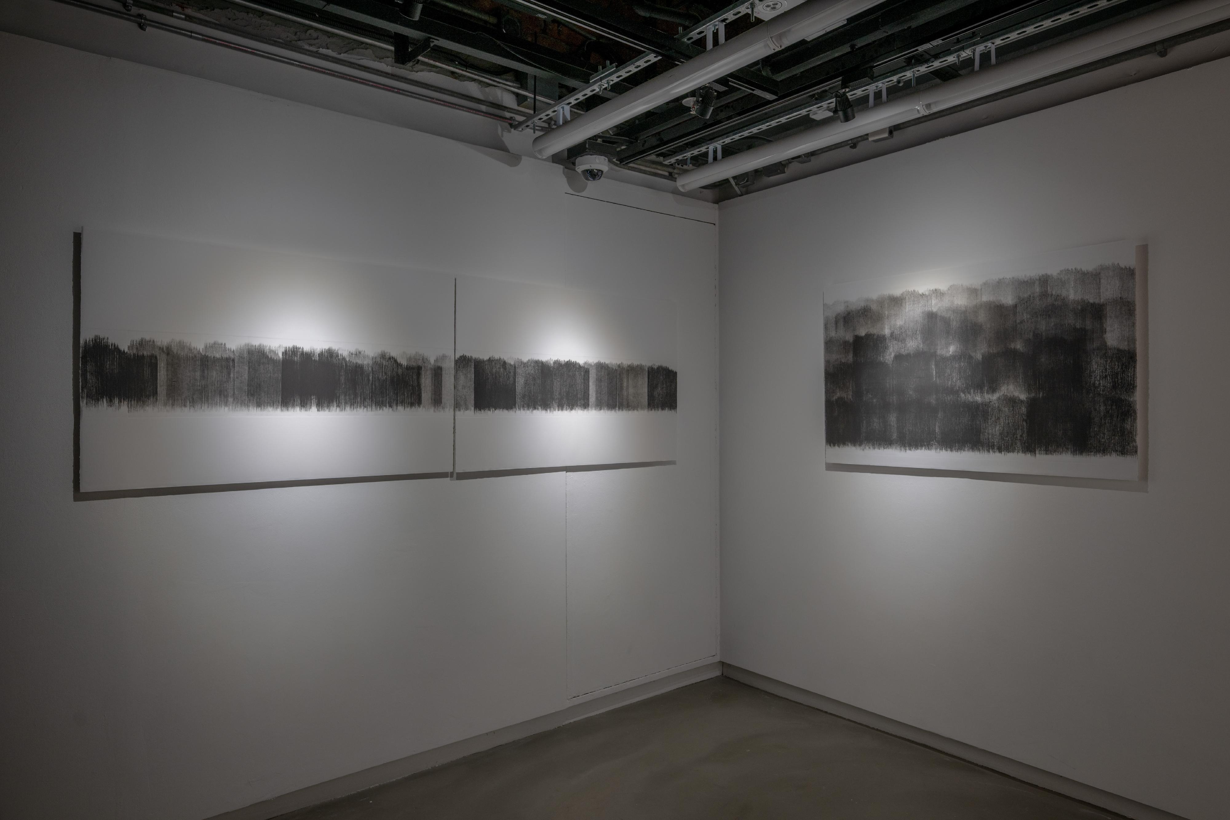The Hong Kong Visual Arts Centre is staging the "Art Specialist Course 2024-25 Graduation Exhibition" from today (November 7) to November 28. Photo shows "Drawing, Painting and Printmaking" Course graduate Cordelia Tam's artwork "Echo of Woodland I", "Echo of Woodland II" and "Echo of Woodland III".