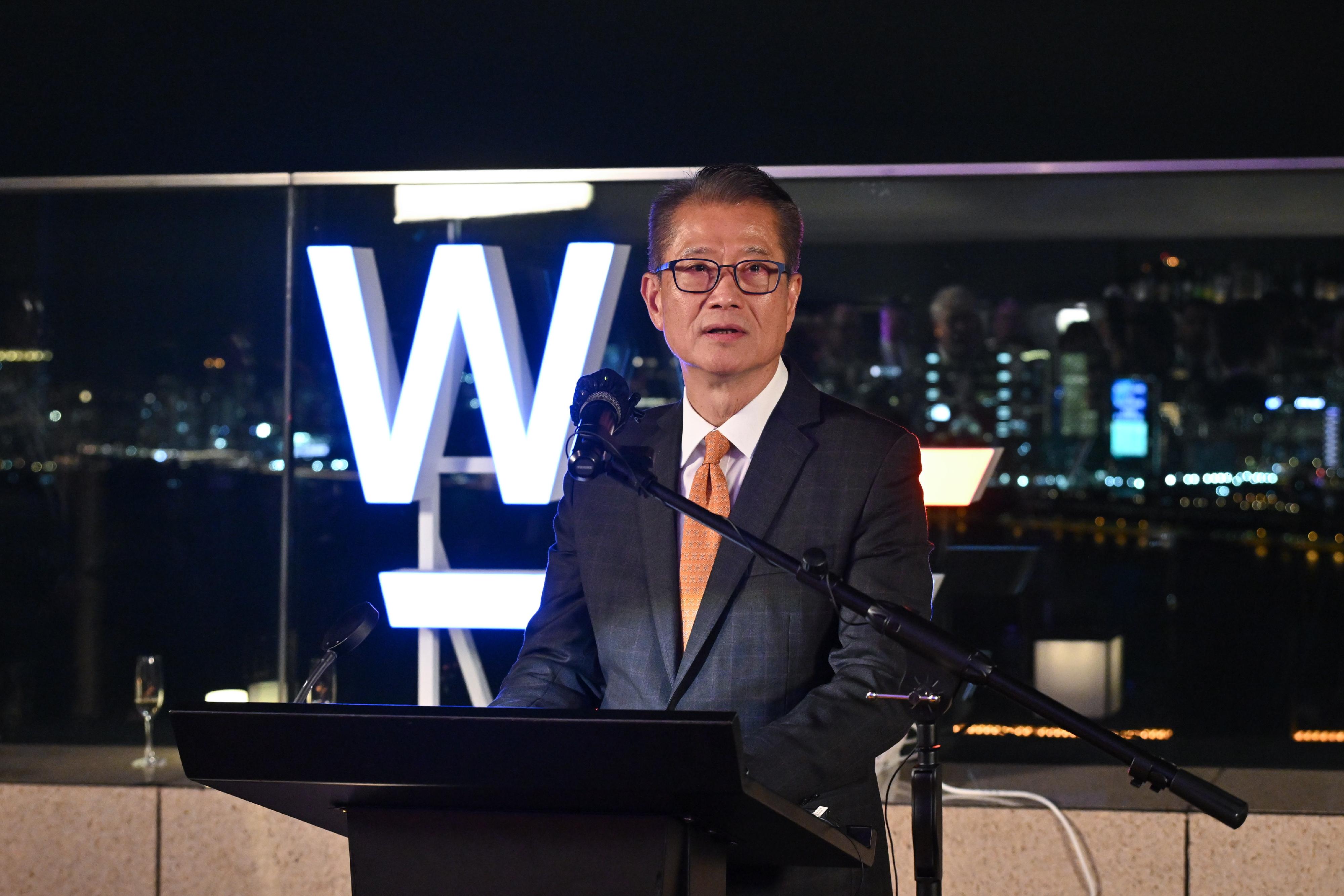 The Financial Secretary, Mr Paul Chan, speaks at the Wallem Group's 100th anniversary celebration in Hong Kong today (November 12).