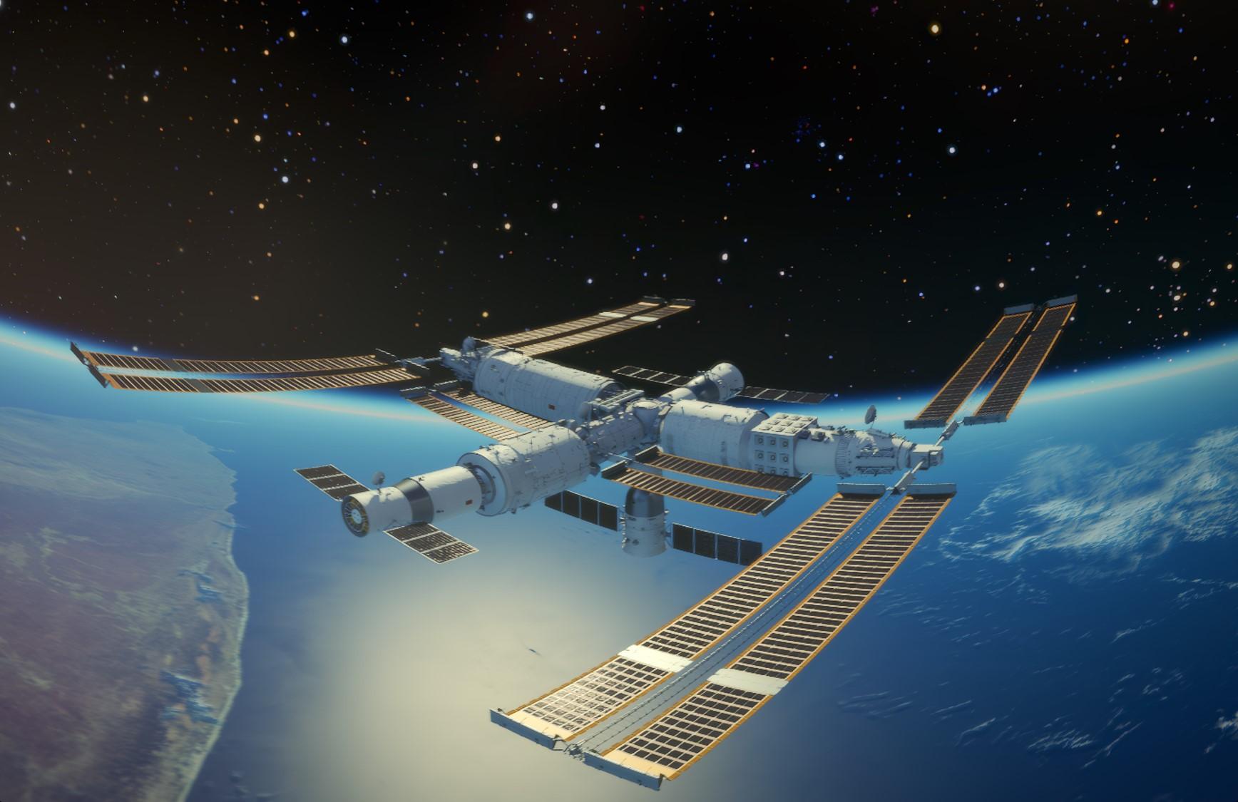 香港太空館天象廳明日（十一月十五日）起推出全新天象節目《築夢天宮》。圖示天宮空間站。