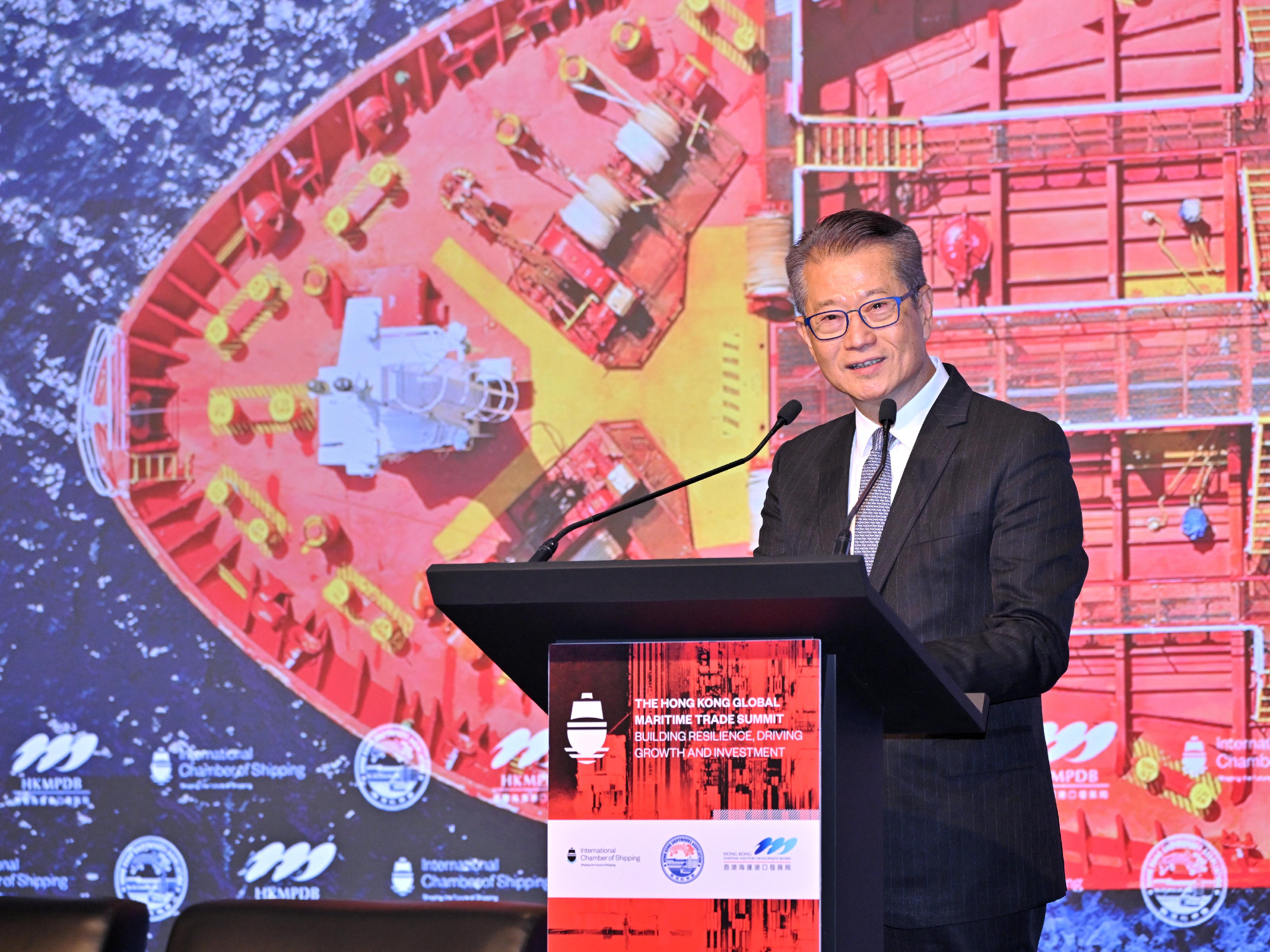 The Financial Secretary, Mr Paul Chan, speaks at the Hong Kong Global Maritime Trade Summit today (November 17).
