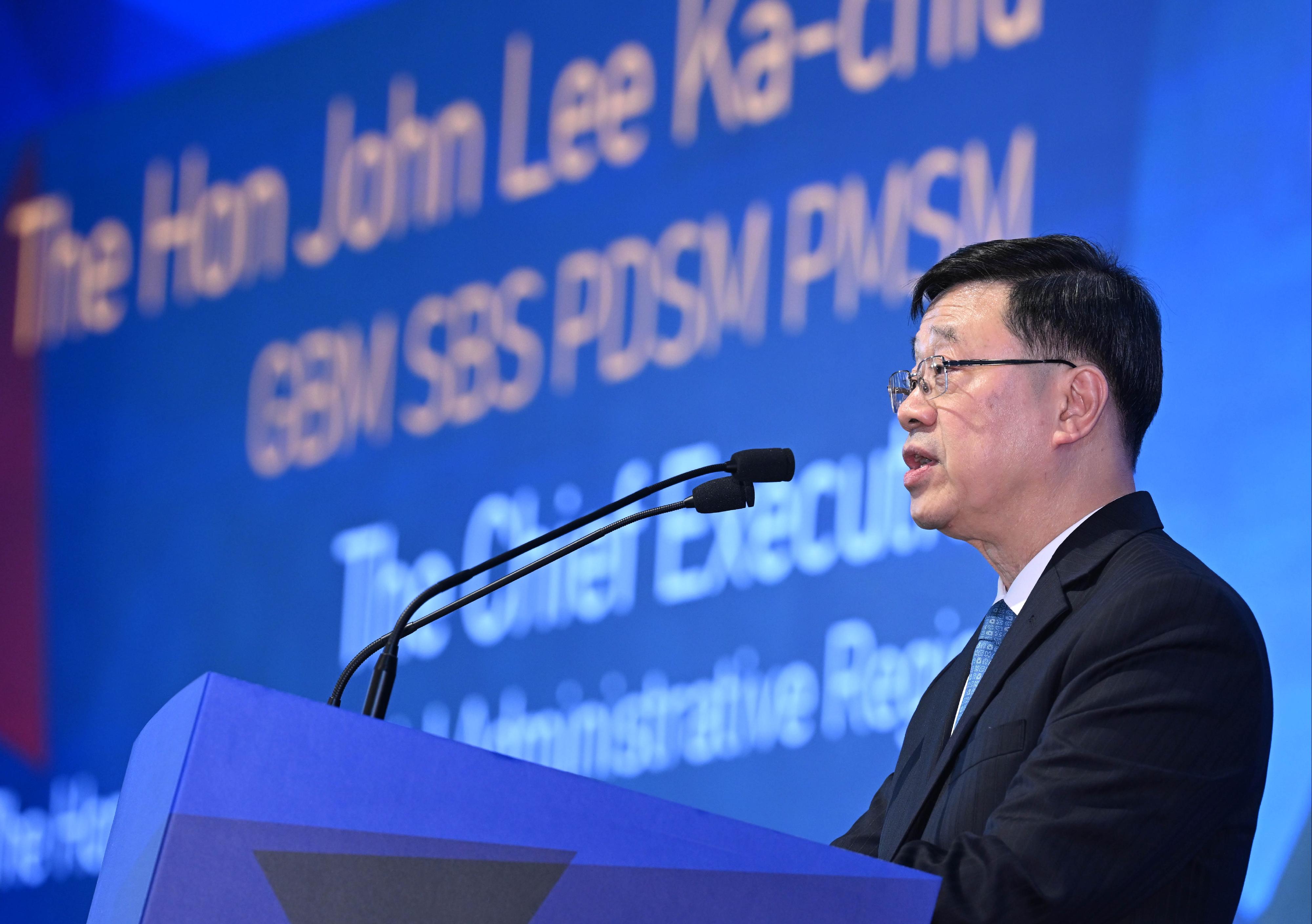 The Chief Executive, Mr John Lee, speaks at the Hong Kong Management Association 65th Anniversary Dinner today (November 17).