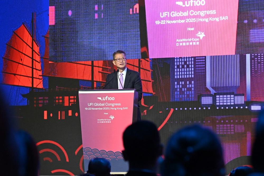 The Financial Secretary, Mr Paul Chan, speaks at the UFI Global Congress 2025 today (November 20).