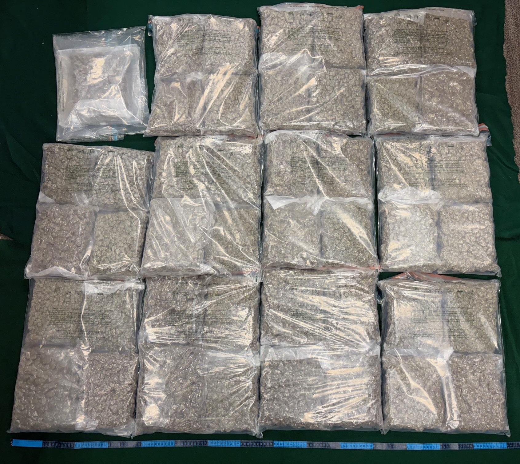 Hong Kong Customs yesterday (November 25) detected a drug trafficking case involving baggage concealment at Hong Kong International Airport and seized about 25 kilograms of suspected cannabis buds with an estimated market value of about $5.1 million. Photo shows the suspected cannabis buds seized.