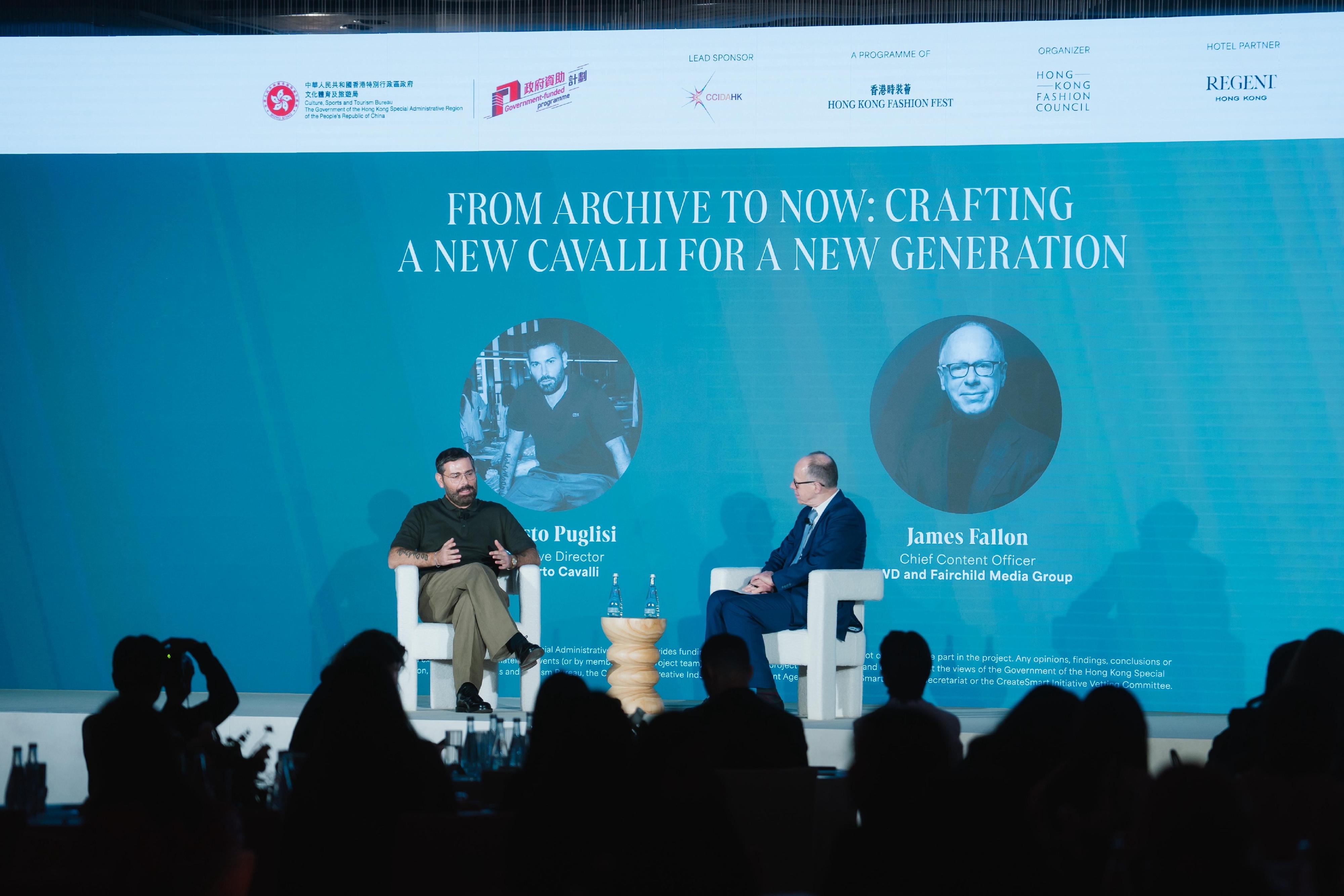 Jointly organised by the Hong Kong Fashion Council, Women's Wear Daily (WWD), and Sourcing Journal (SJ), the WWD x SJ Global Fashion & Business Conference and the WWD Fashion Loves Culture Gala were held today (November 26) at Regent Hong Kong as one of the flagship programmes of the second edition of Hong Kong Fashion Fest spearheaded and funded by the Government. Photo shows one of the attending guests, Creative Director of Roberto Cavalli, Mr Fausto Puglisi, sharing his insights at the WWD x SJ Global Fashion & Business Conference.