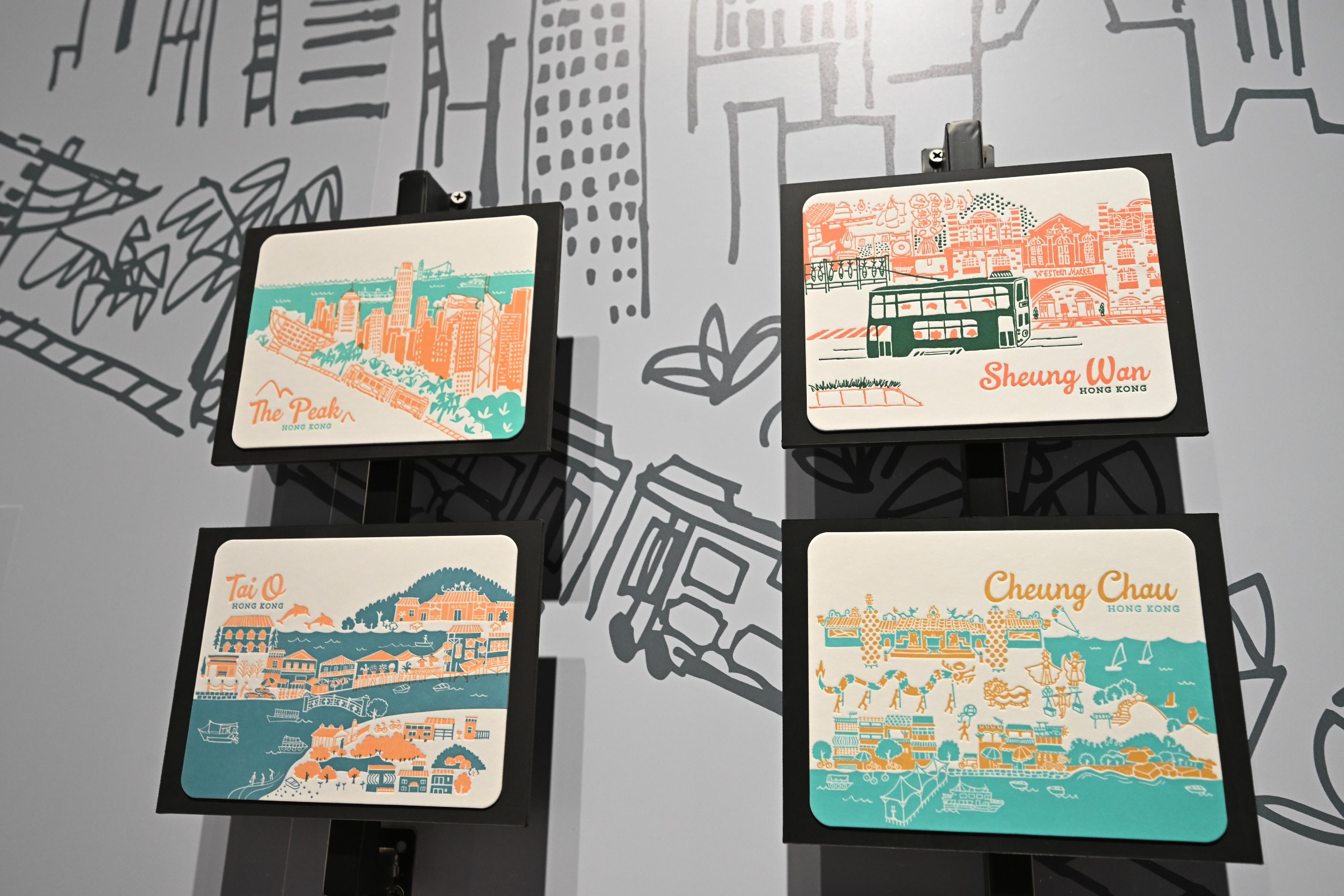The Hong Kong Heritage Museum presents the "HK Snapshots‧City Walks: Fresh Takes on Hong Kong's Art and Cultural Heritage" exhibition until March 2 next year, featuring artworks created by four groups of young local artists. Photo shows postcards from the series "Sunset Sunrise" by printing studio ditto ditto.