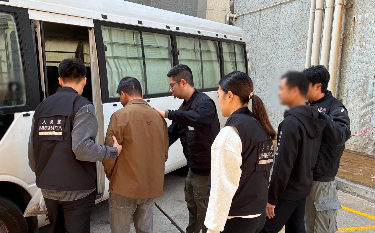 The Immigration Department (ImmD) mounted a series of territory-wide anti-illegal worker operations codenamed "Twilight" and joint operations with the Hong Kong Police Force codenamed "Champion" from January 9 to yesterday (January 15).  Photo shows suspected illegal workers arrested during an operation.