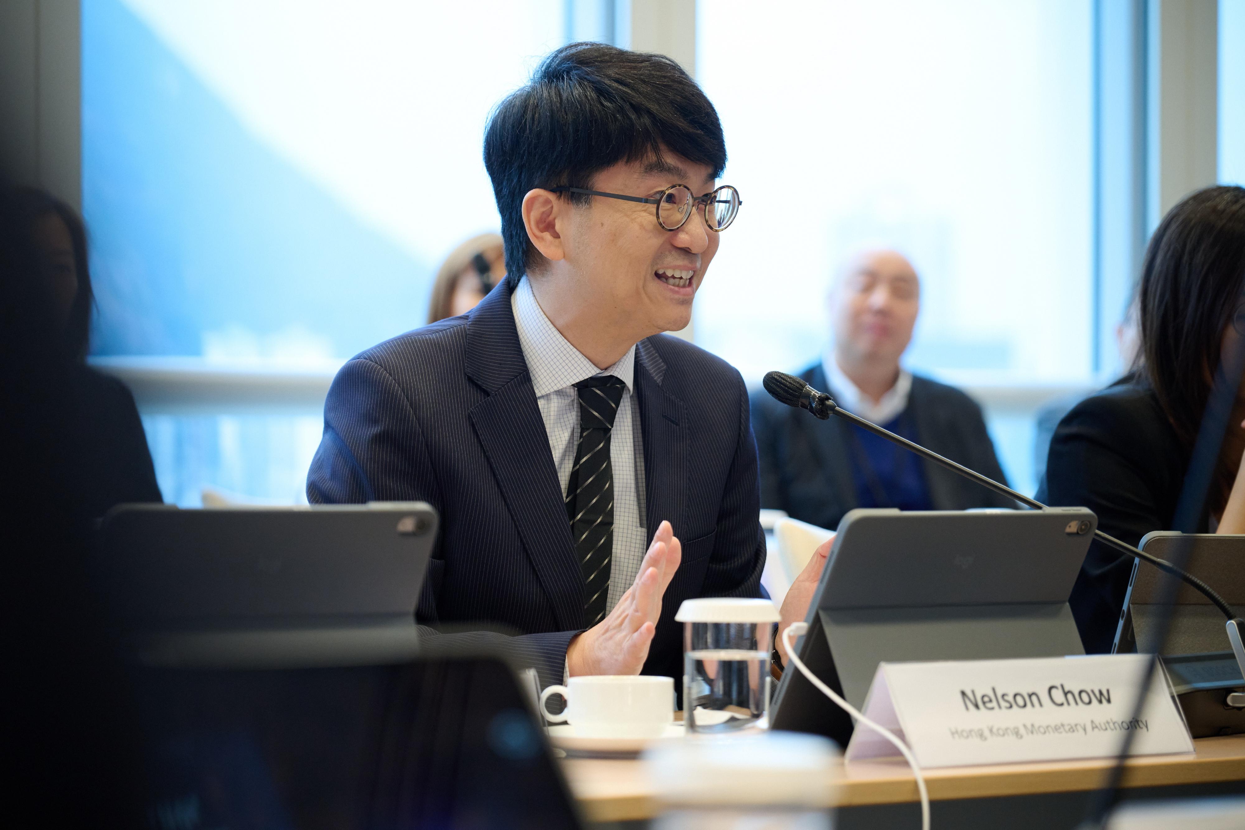 The Hong Kong Monetary Authority (HKMA) today (January 19) published the "Project CargoX Recommendation Report". Photo shows Executive Director (Financial Infrastructure) of the HKMA, Mr Nelson Chow, chairing the Project CargoX Year-end Forum.