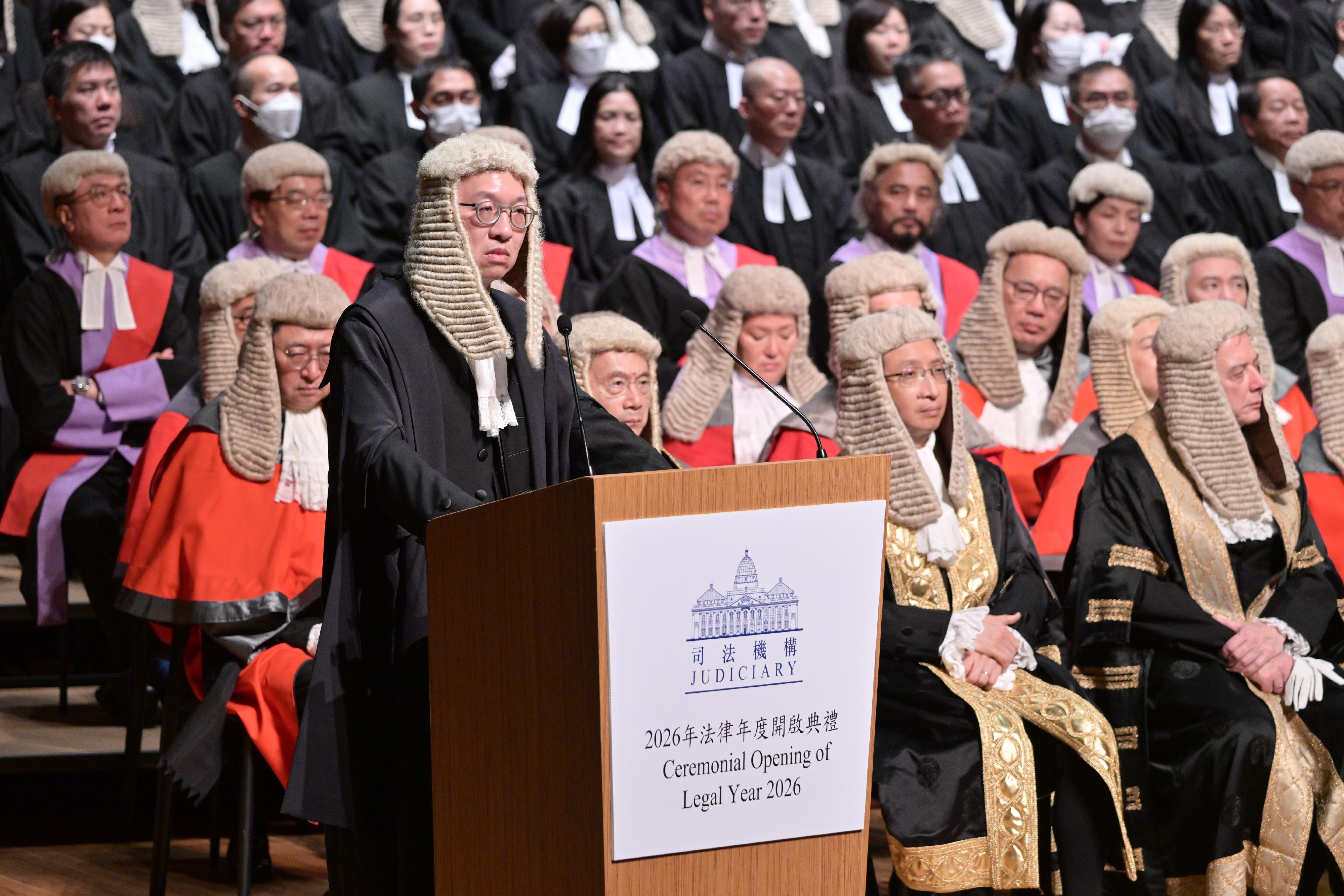 The Secretary for Justice, Mr Paul Lam, SC, today (January 19) gives an address at the Ceremonial Opening of the Legal Year 2026.