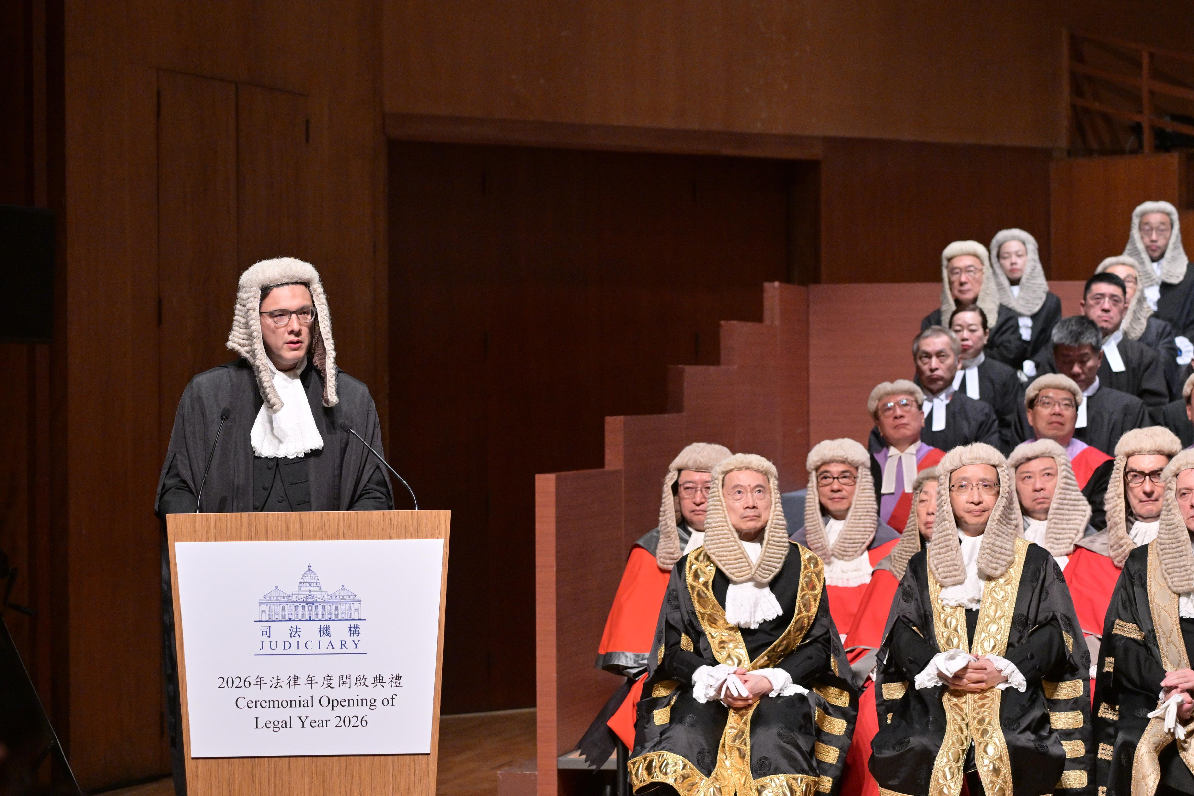 The Chairman of the Hong Kong Bar Association, Mr Jos&eacute;-Antonio Maurellet, SC, today (January 19) gives an address at the Ceremonial Opening of the Legal Year 2026.