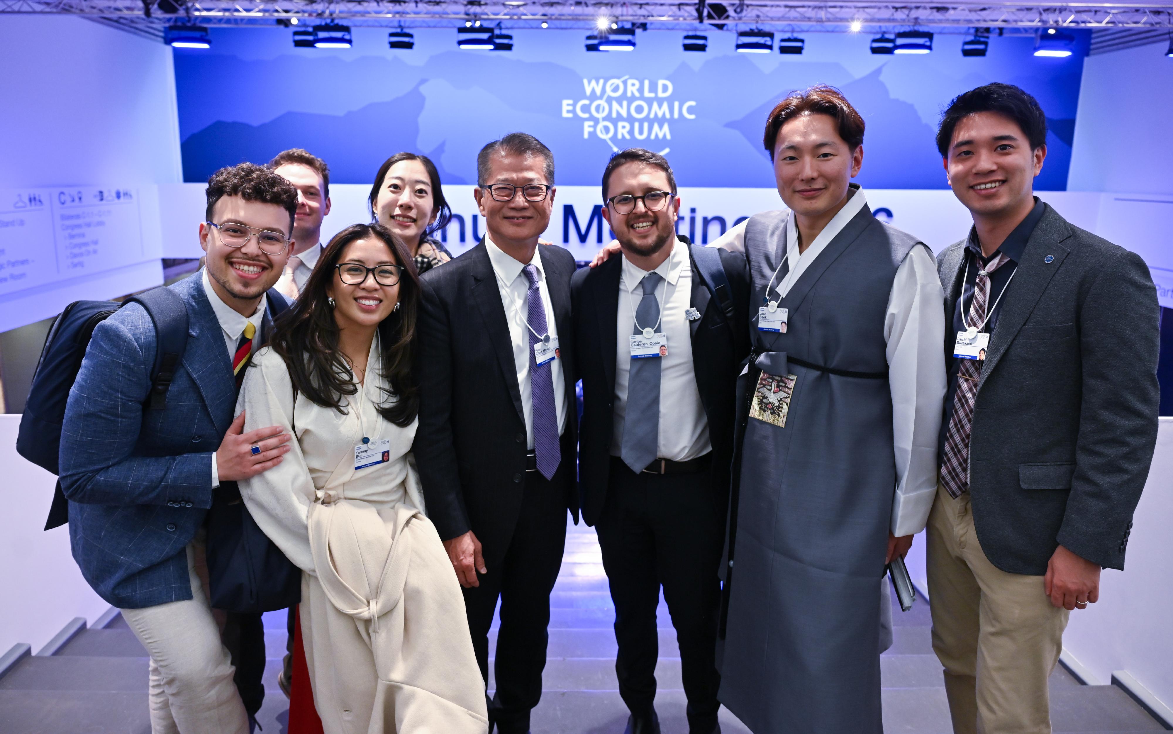 The Financial Secretary, Mr Paul Chan, arrived in Davos, Switzerland yesterday (January 19, Davos time) to attend the World Economic Forum (WEF) Annual Meeting 2026. Photo shows Mr Chan (fourth right) attending the welcoming reception of WEF Annual Meeting 2026.