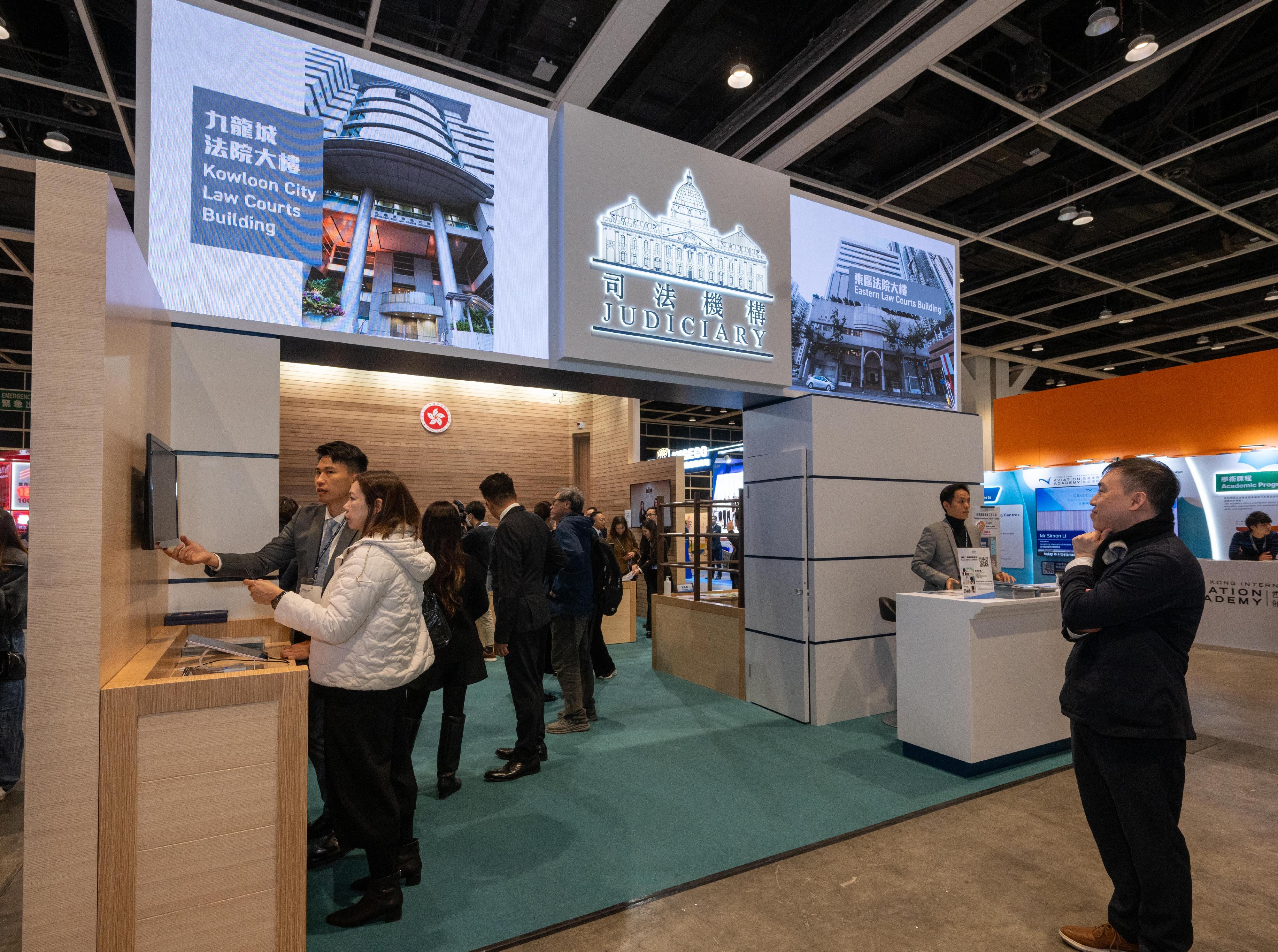 The Judiciary's dedicated booth set up at the Education & Careers Expo 2026 features a mock courtroom design to highlight the career opportunities in support services for court operations.