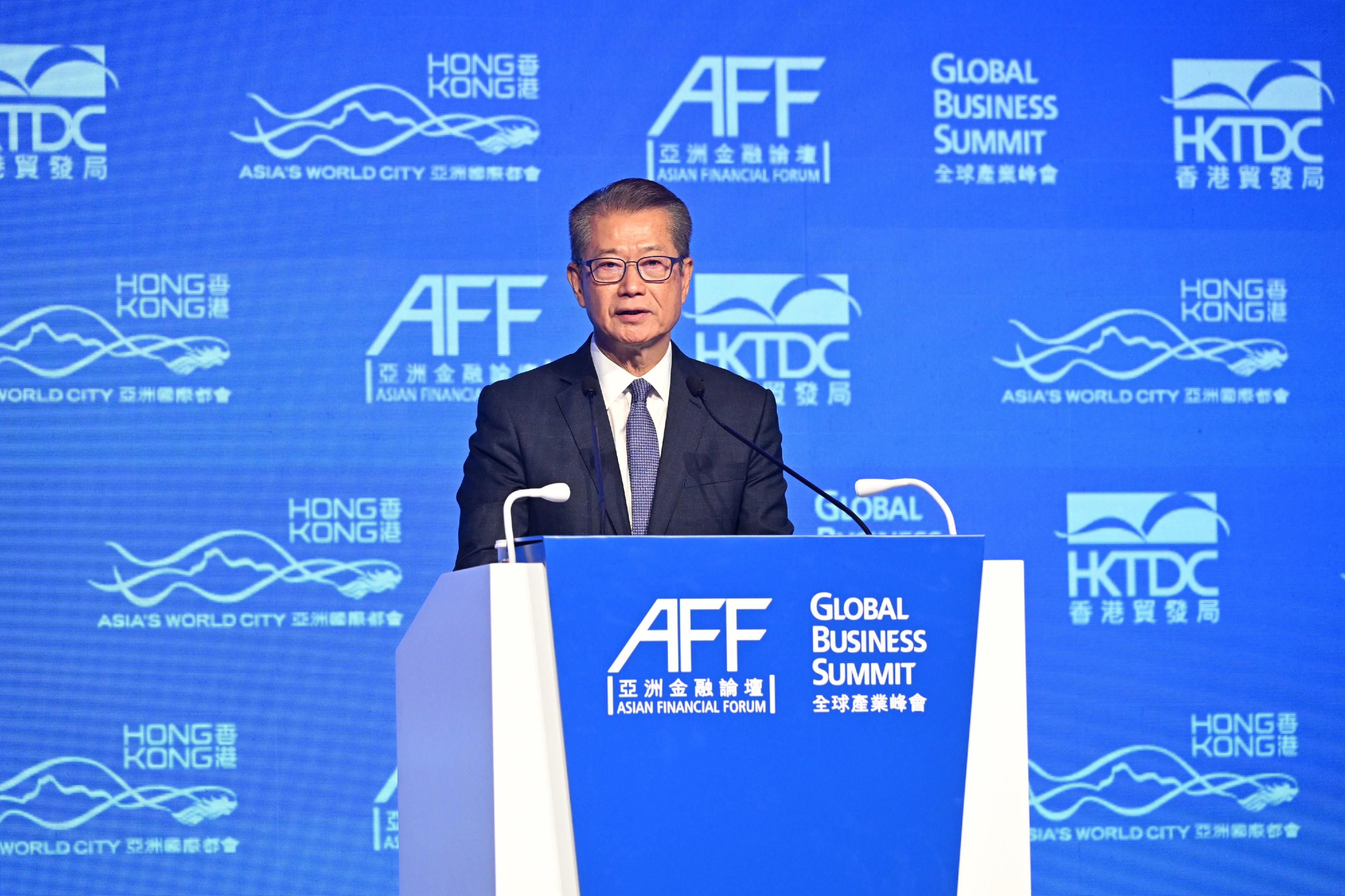 The Financial Secretary, Mr Paul Chan, speaks at the Asian Financial Forum Global Business Summit today (January 27).