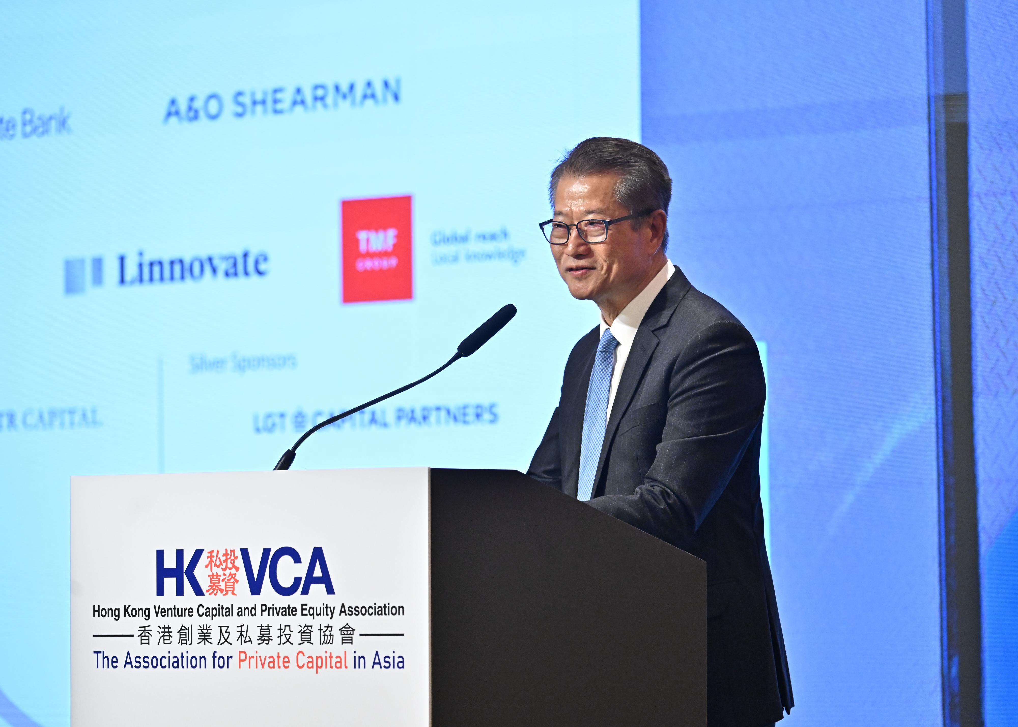 The Financial Secretary, Mr Paul Chan, speaks at the Asia Private Equity Forum 2026 held by the Hong Kong Venture Capital and Private Equity Association today (January 28).