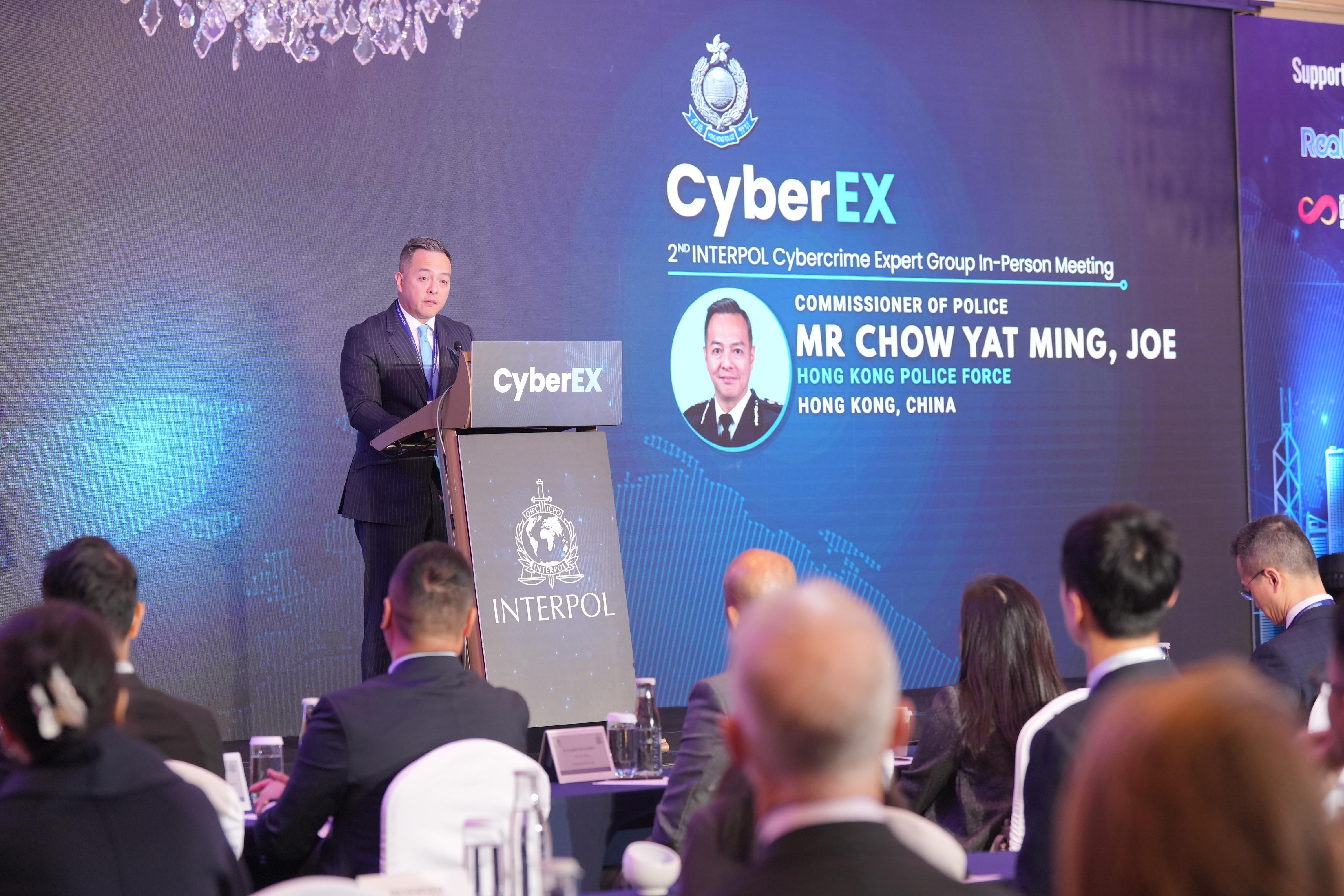 The Hong Kong Police Force and INTERPOL are co-organising the INTERPOL&rsquo;s Cybercrime Expert Group In-Person Annual Meeting today and tomorrow (February 2 and 3). Photo shows the Commissioner of Police, Mr Chow Yat-ming, delivering opening remarks at the meeting today.