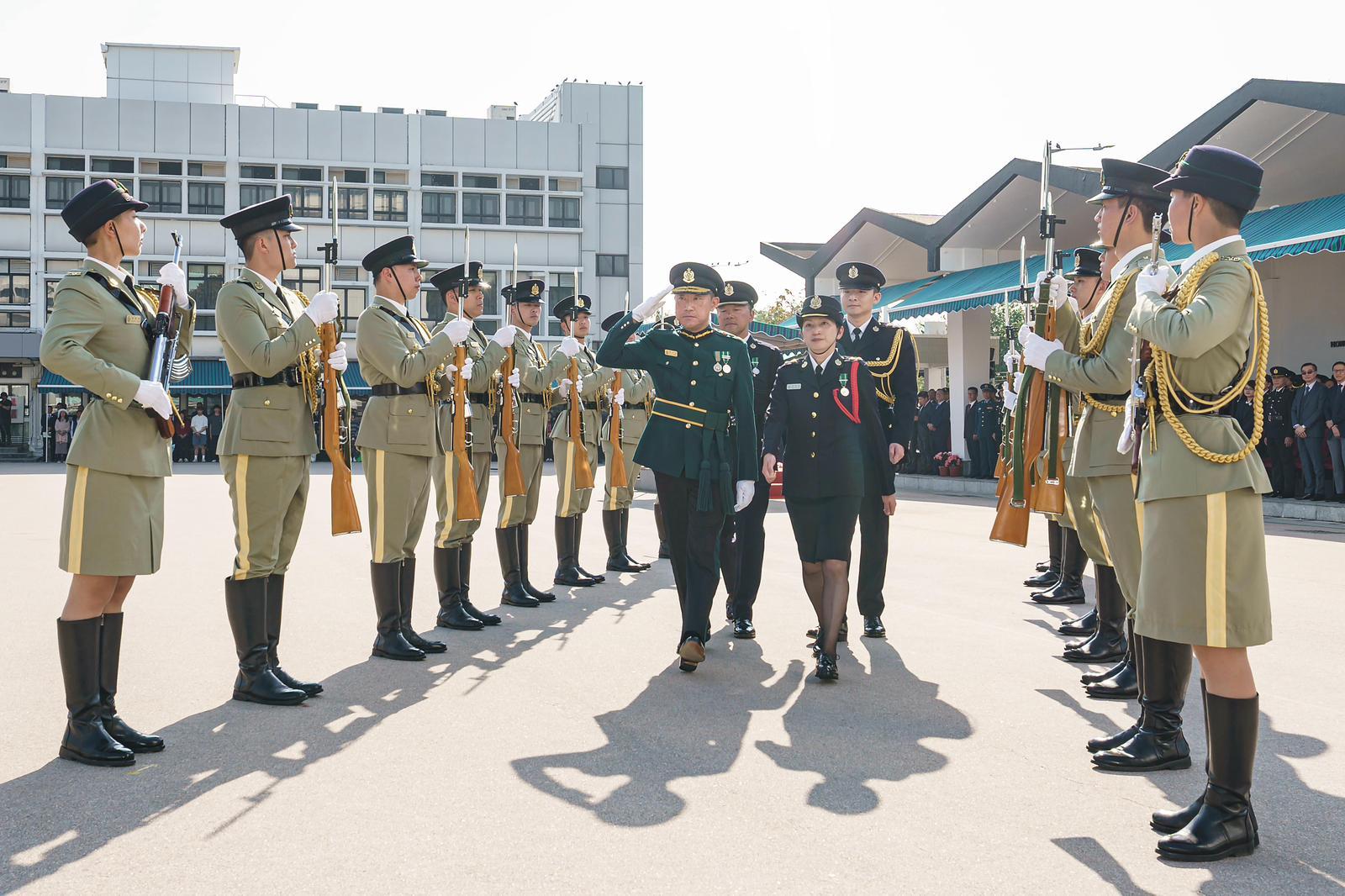Hong Kong Customs Passing-out Parade was held today (February 6). Photo shows the Commissioner of Customs and Excise, Mr Chan Tsz-tat, inspecting the Customs and Excise Department Guards of Honour.