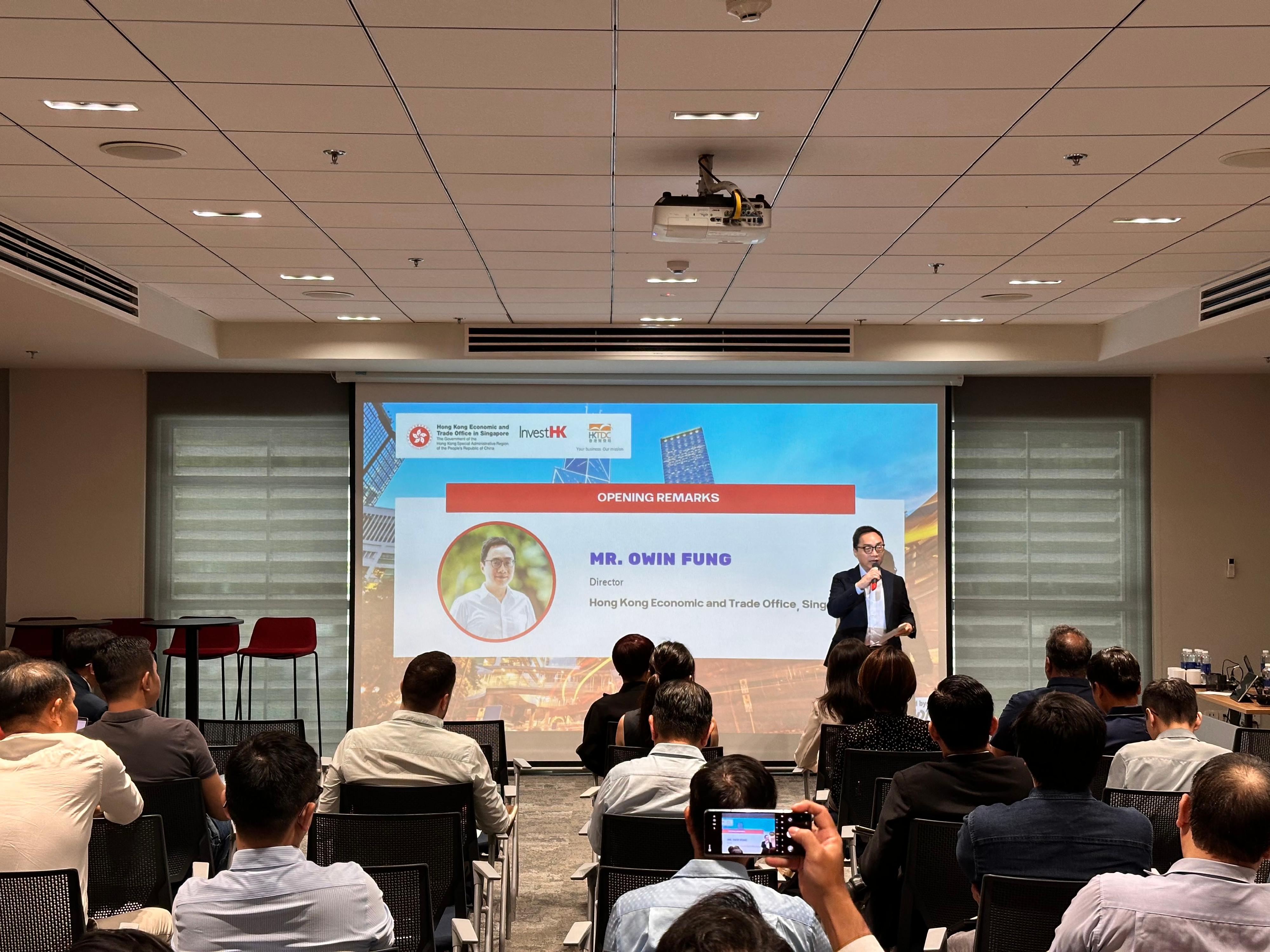 The Hong Kong Economic and Trade Office in Singapore (Singapore ETO) continued its business and investment promotion efforts in 2026 across its two major markets, Singapore and Vietnam. In January, three technology-focused business and investment seminars were organised, attracting more than 260 business owners, senior executives and industry practitioners interested in exploring opportunities in Hong Kong and the Guangdong&ndash;Hong Kong&ndash;Macao Greater Bay Area (GBA). The Economic and Trade Express was also introduced to them through these opportunities. On January 15, a seminar and networking event titled "From Hong Kong to the World for Tech Enterprises: Leveraging Hong Kong&rsquo;s Tech Strengths to Go Global" was held in HCMC, bringing together 80 senior technology and business leaders from Vietnamese enterprises. The event provided practical insights into Hong Kong's innovation and technology ecosystem and how Hong Kong and the GBA can serve as a strategic platform for global expansion. Photo shows the Director of the Singapore ETO, Mr Owin Fung, speaking at the event to highlight the Hong Kong Special Administrative Region Government's strong, sector-focused support measures and Hong Kong's openness to start-ups across major technology domains. Representatives from InvestHK and the Hong Kong Trade Development Council also shared their perspectives.